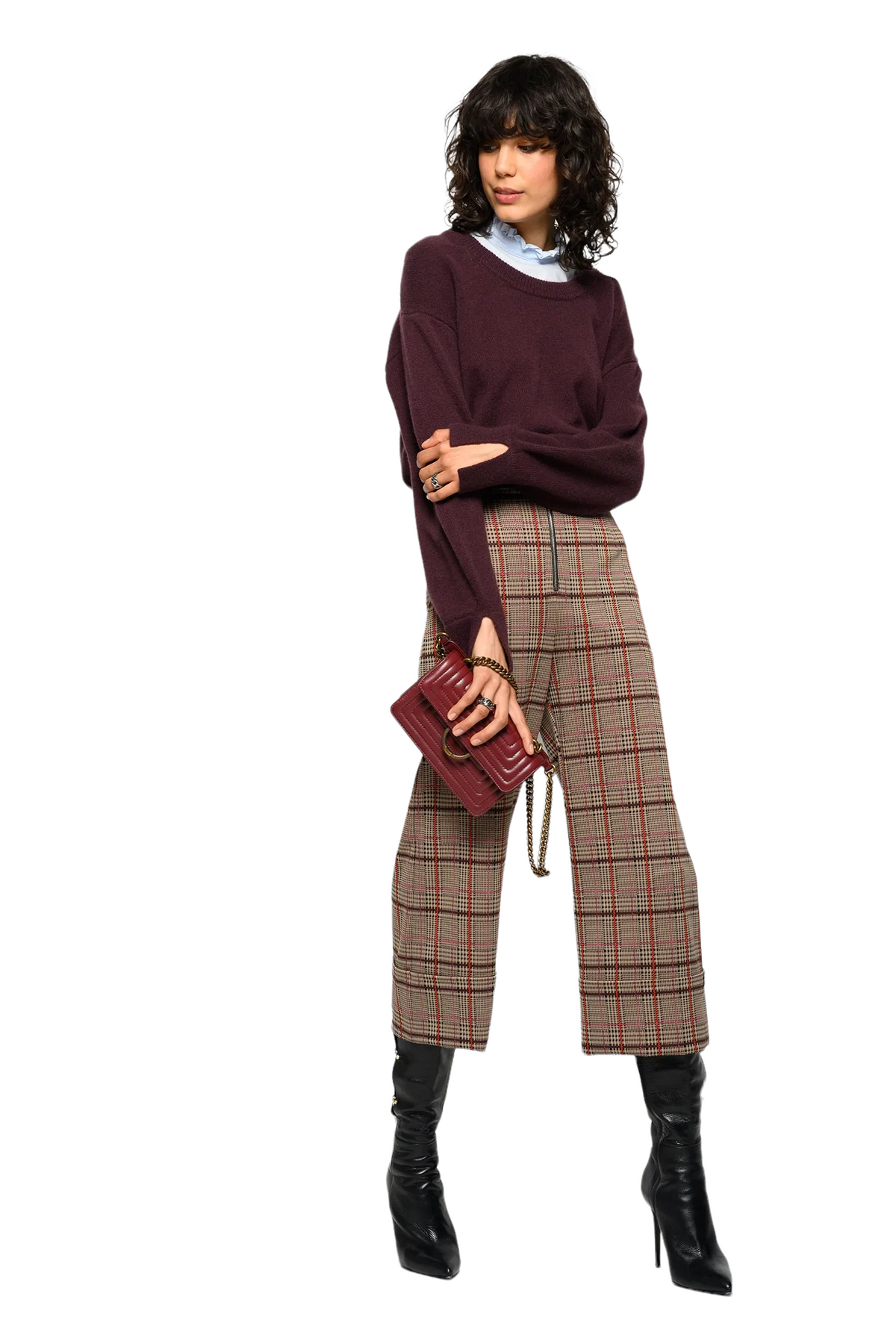 Παντελόνι ψηλόμεσο cropped καρό TRAPELARE