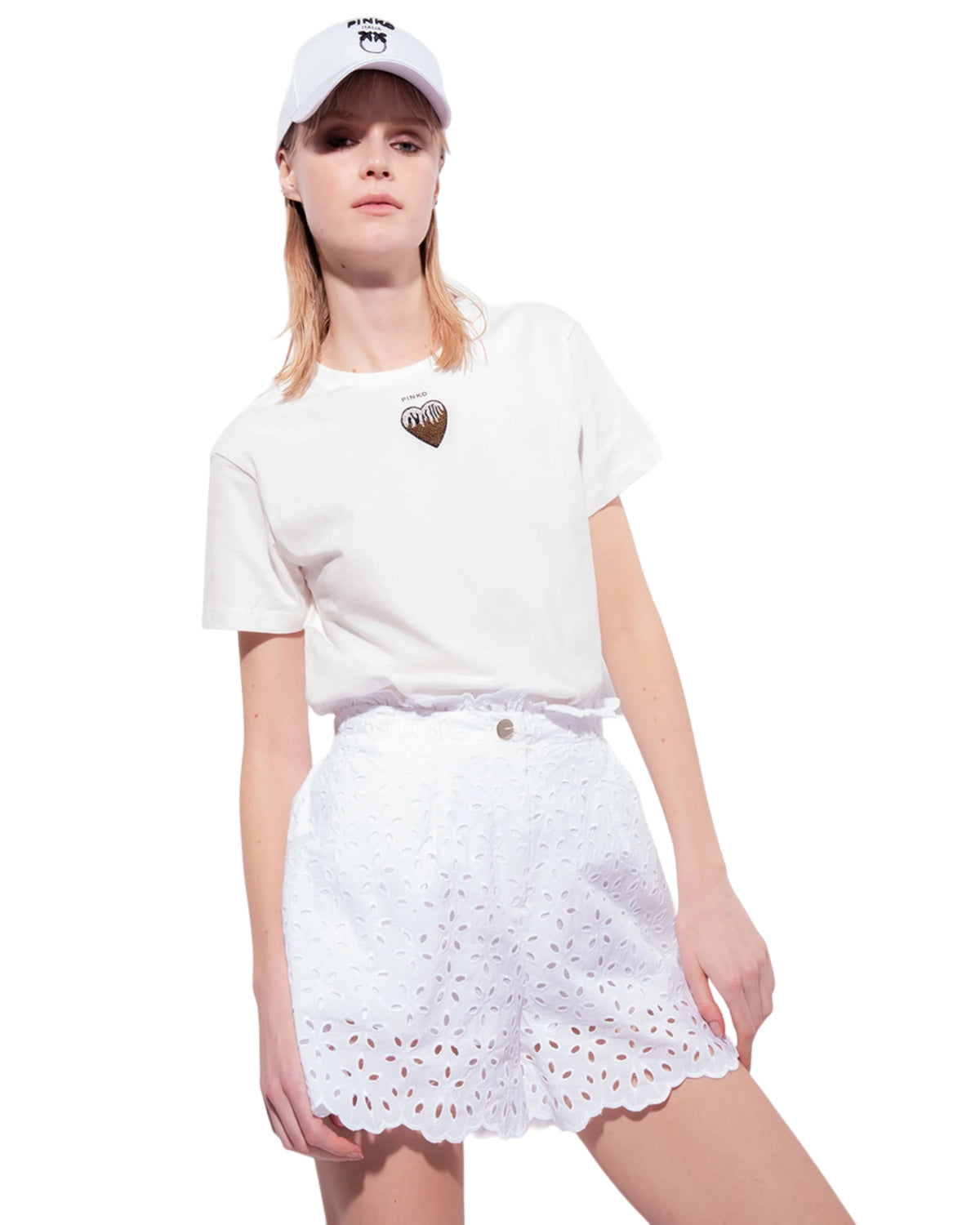 Σορτς ψηλόμεσο με σχέδιο broderie anglaise SOLARE