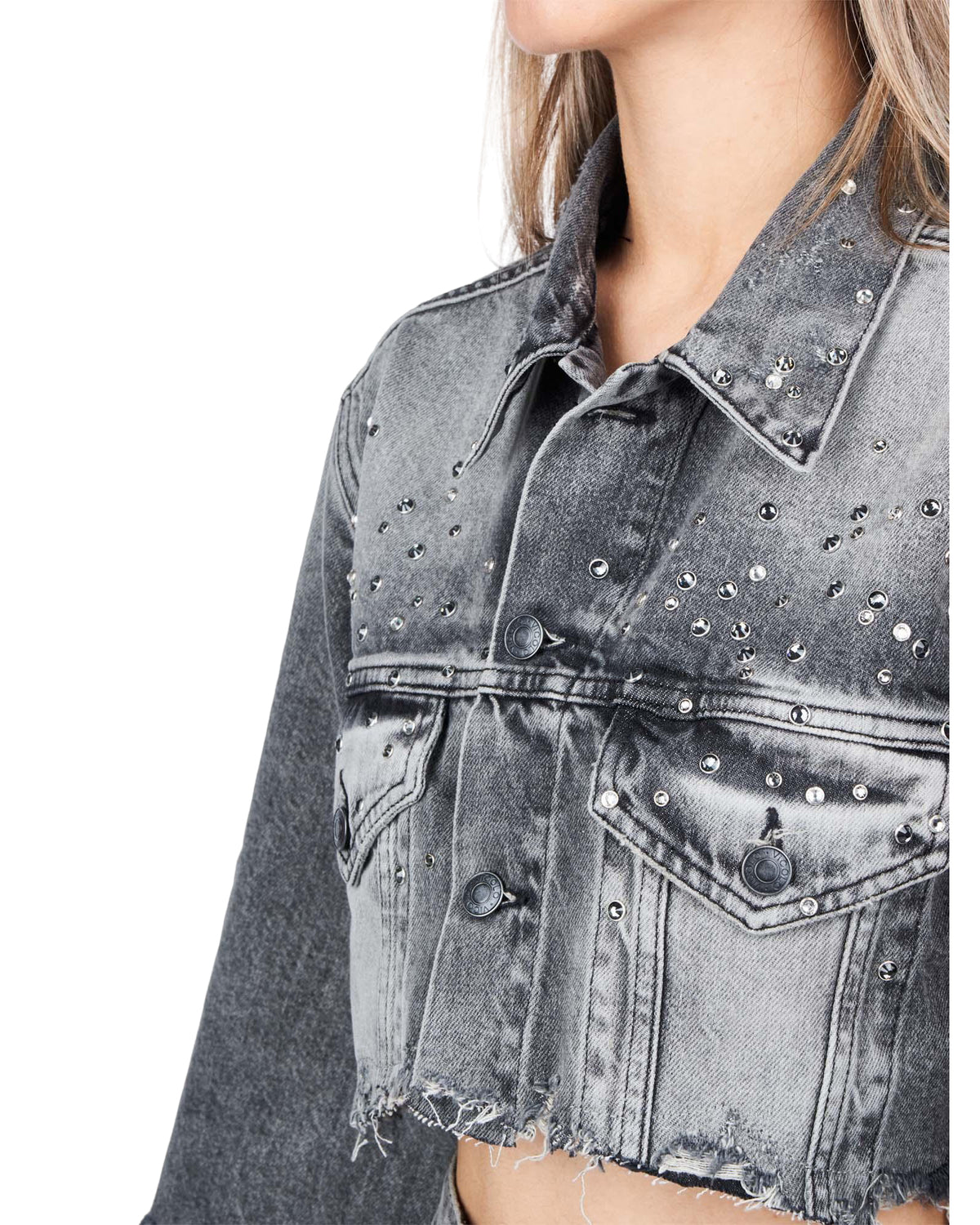 Jacket cropped τζιν με studs