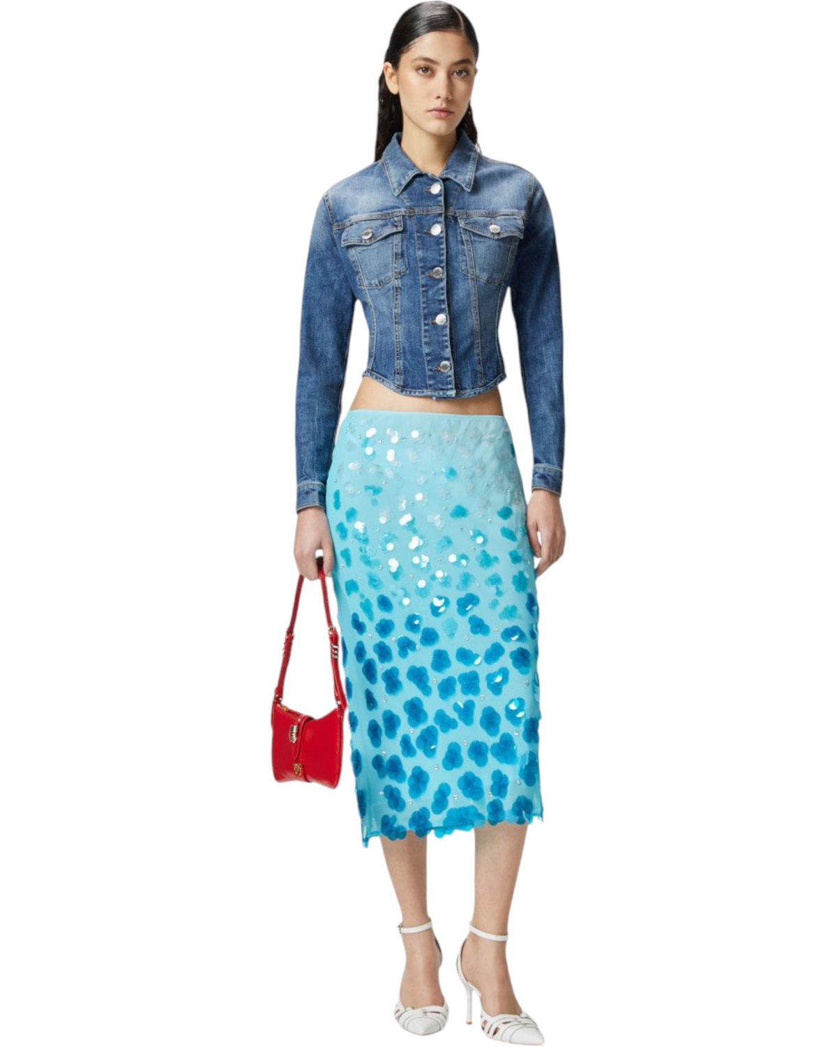 Midi φούστα με πούλιες και στρας PAVESE