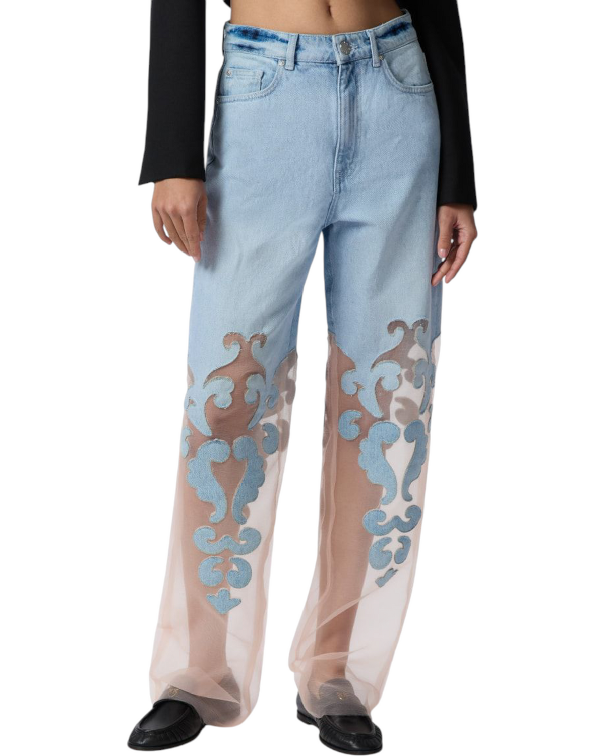 Τζιν με φαρδιά μπατζάκια και διαφανή οργάντζα NASSER