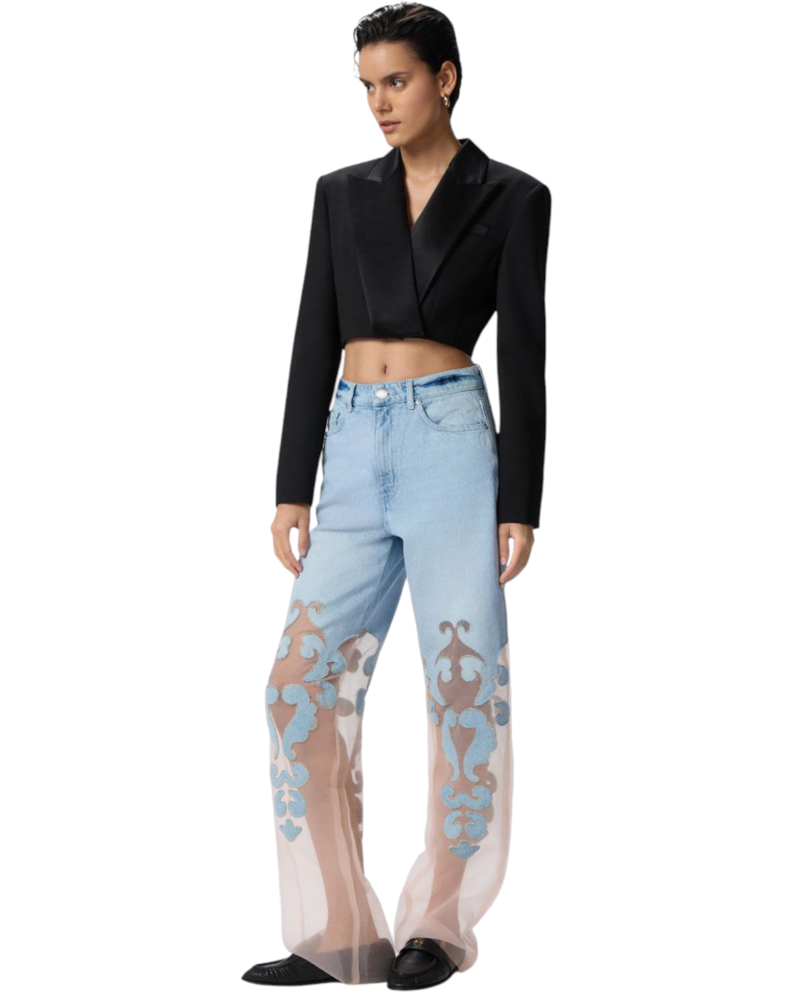 Τζιν με φαρδιά μπατζάκια και διαφανή οργάντζα NASSER