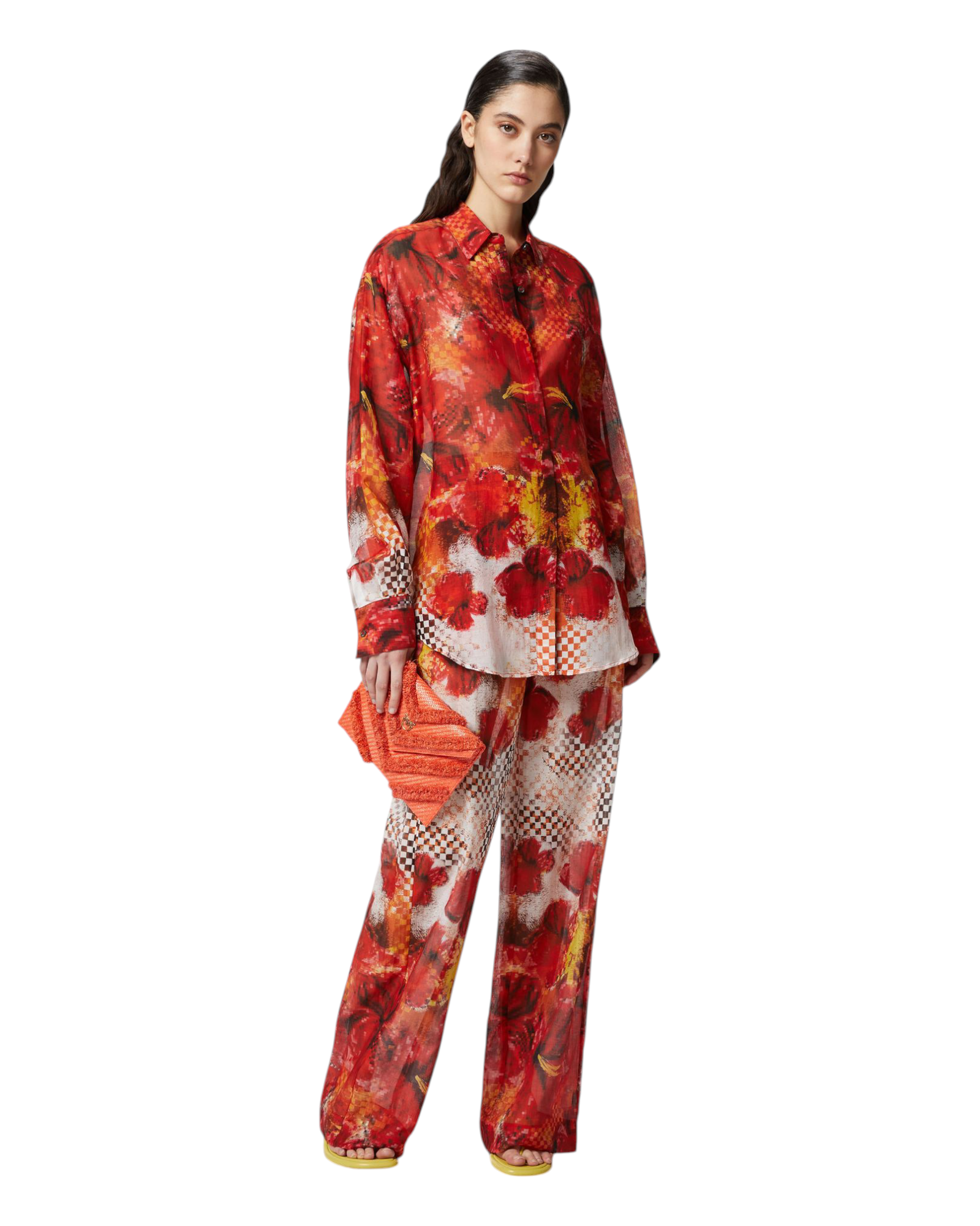 Πουκάμισο με κόκκινα λουλούδια και καρό τύπωμα BLAKE