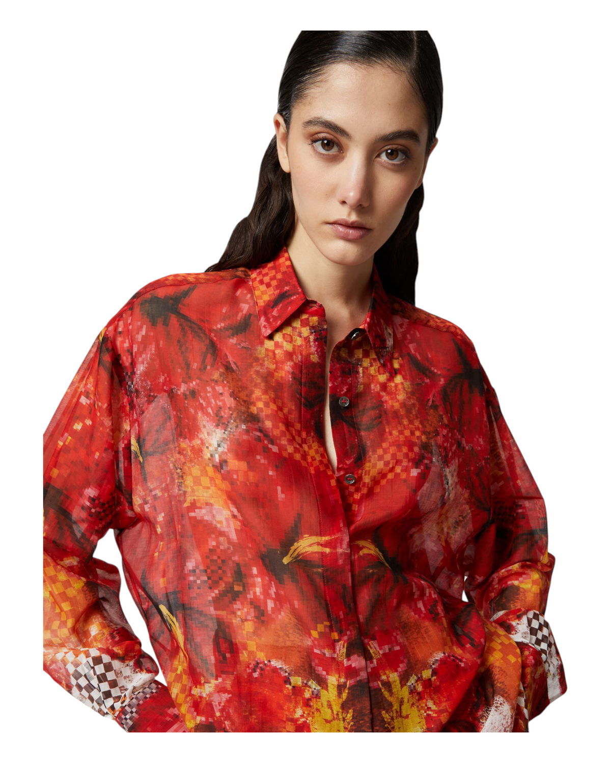 Πουκάμισο με κόκκινα λουλούδια και καρό τύπωμα BLAKE