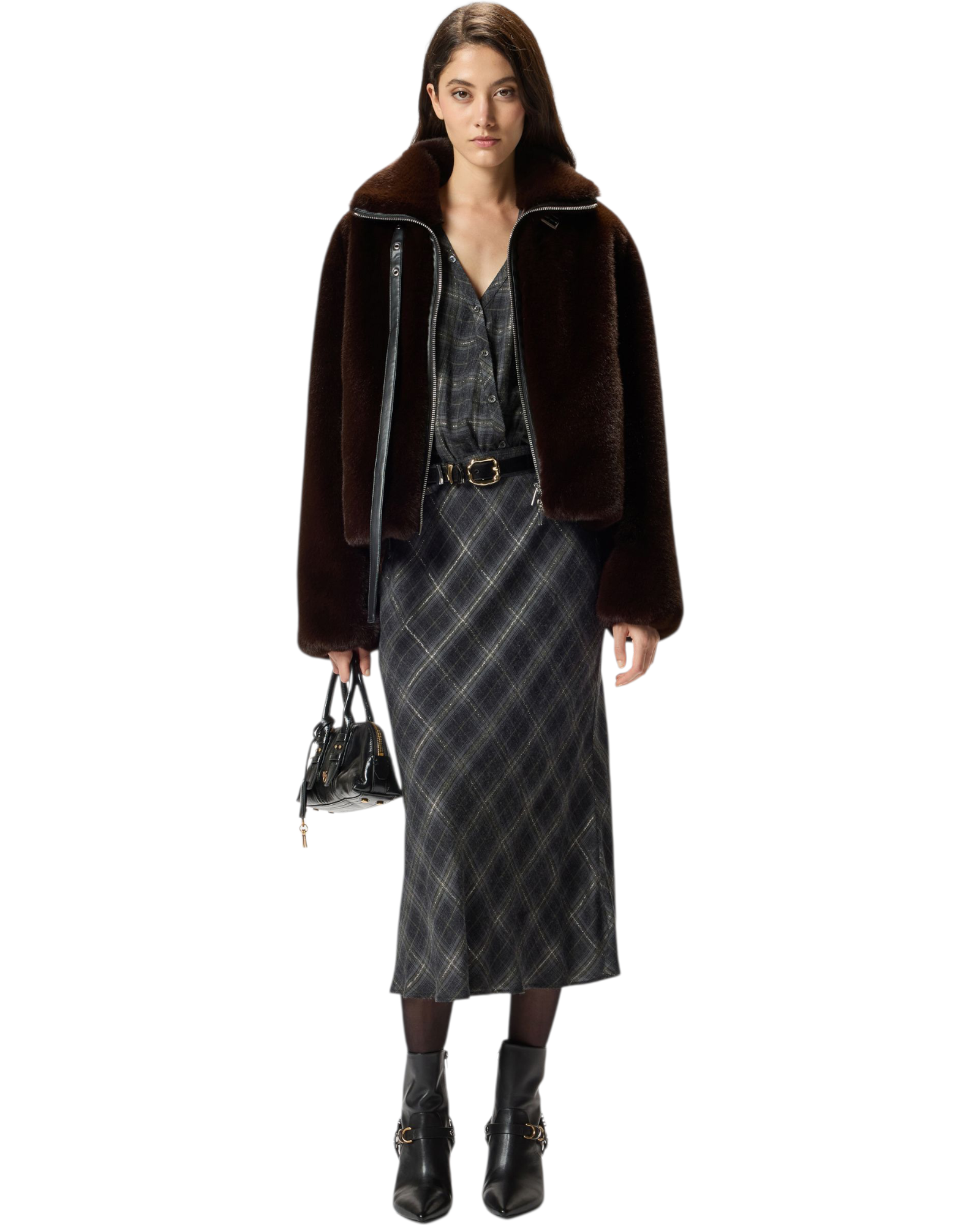 Μακρύ καρό φόρεμα με δαντέλα OSANE