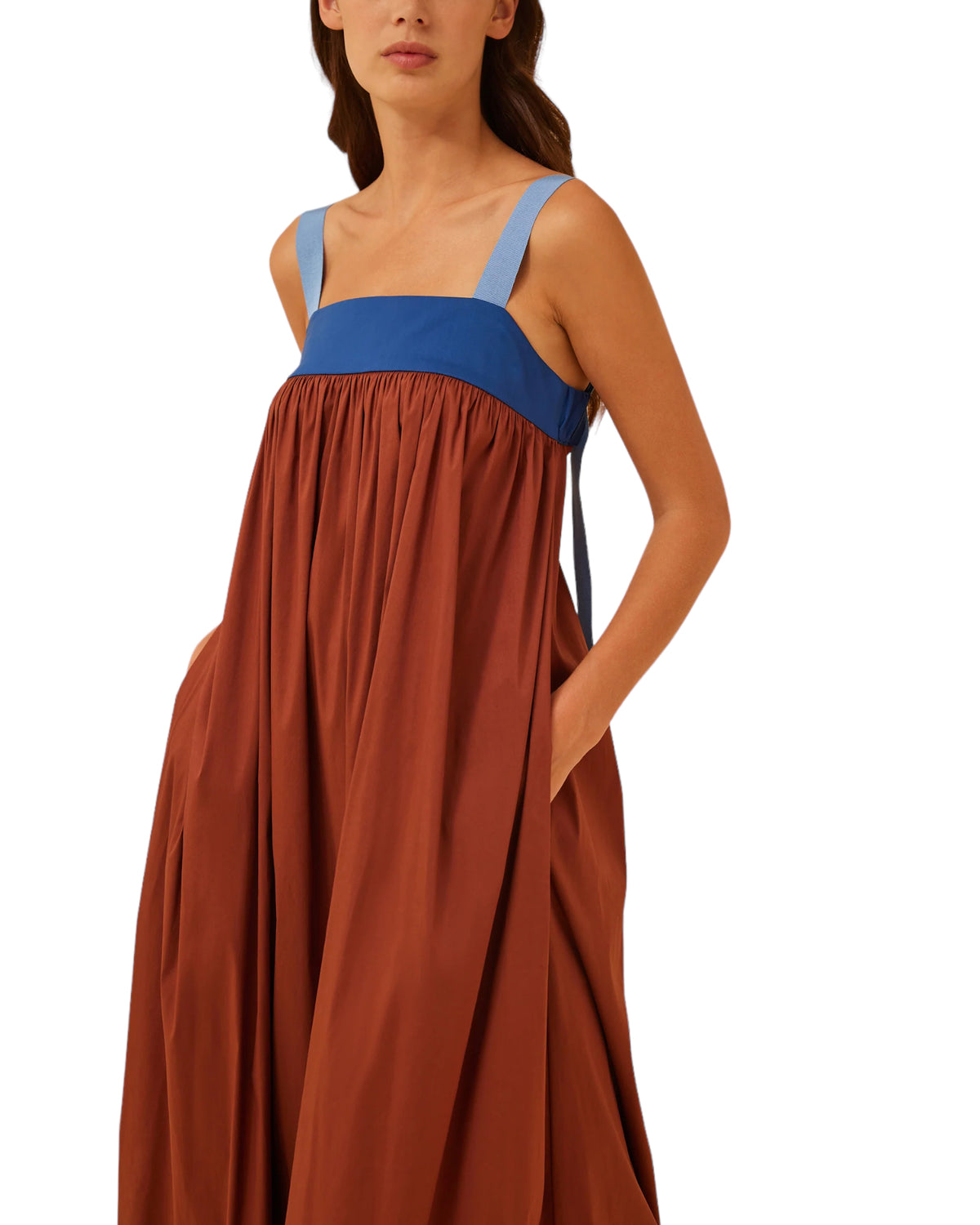 Φόρεμα Maxi με δίχρωμη ποπλίνα