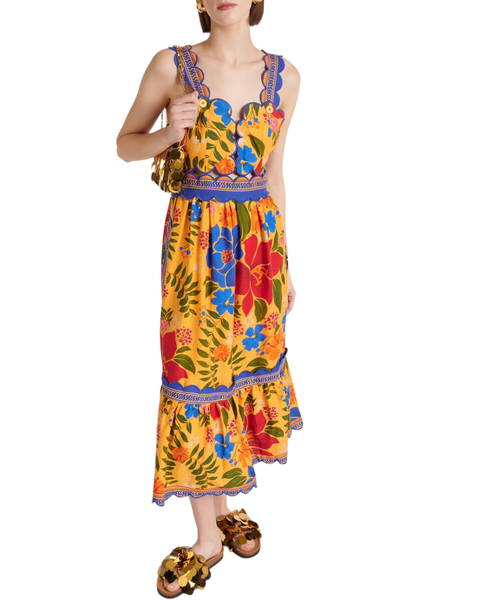 Φόρεμα Midi με floral print και V άνοιγμα