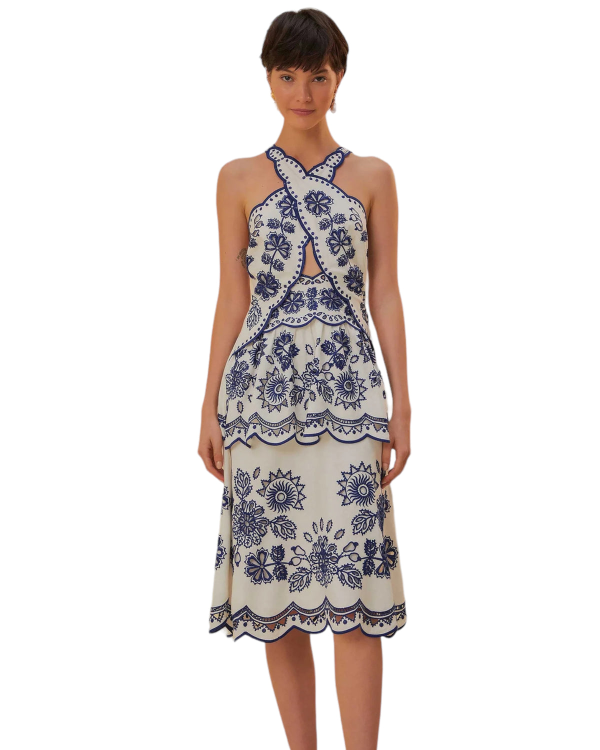 Φόρεμα Midi με ιδιαίτερο δέσιμο και κεντήματα