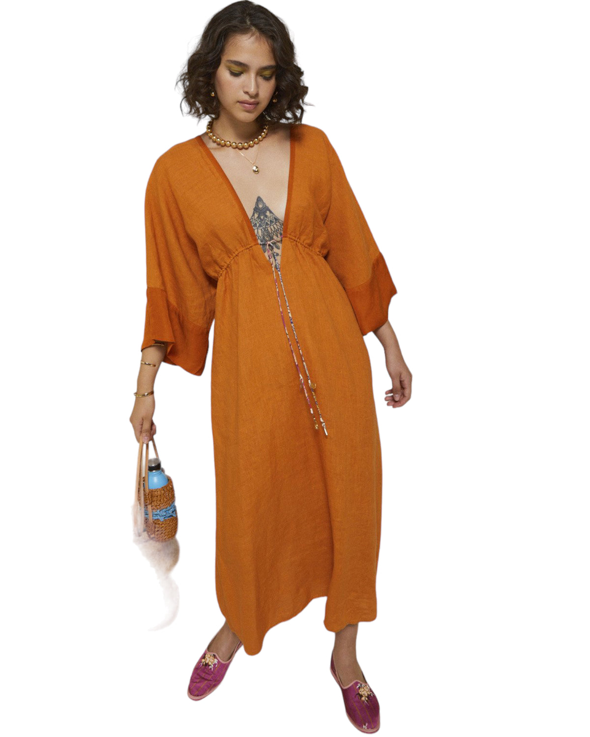 Φόρεμα Maxi λινό με άνοιγμα