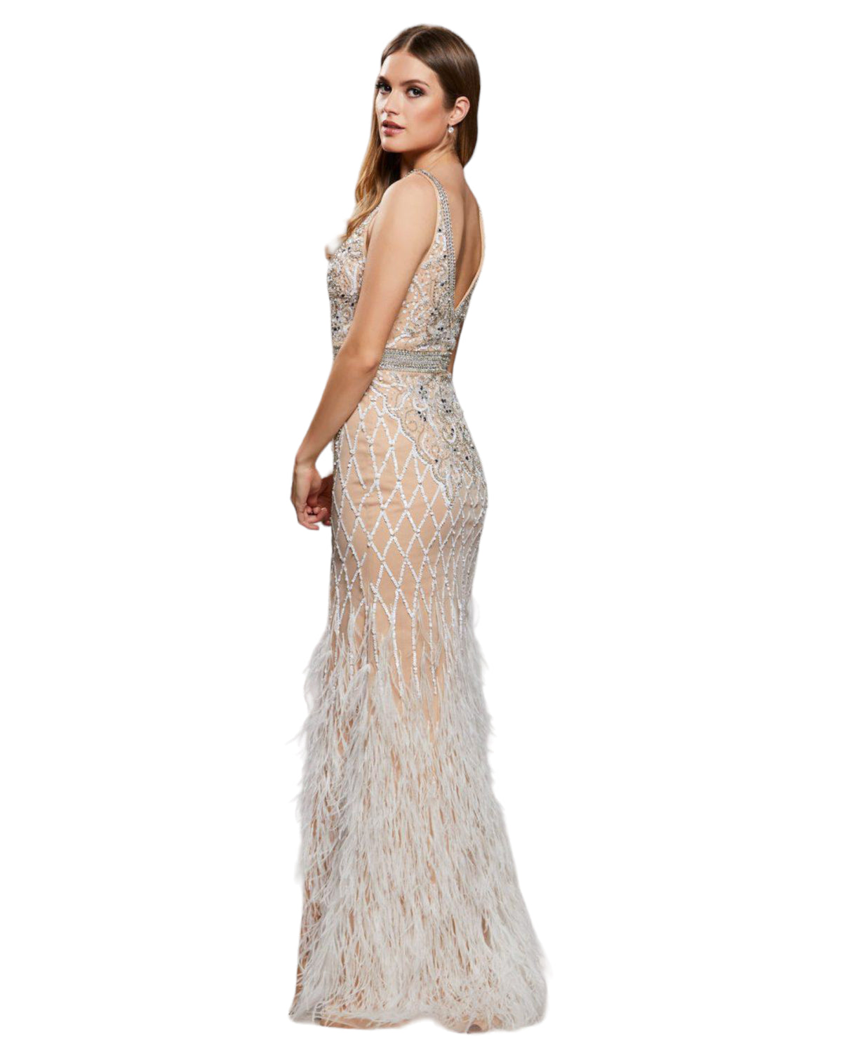 Φόρεμα Maxi με πούπουλα και στρας