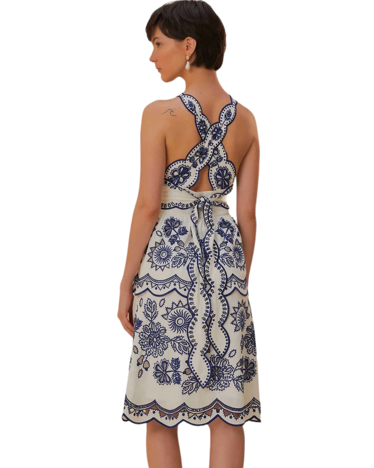 Φόρεμα Midi με ιδιαίτερο δέσιμο και κεντήματα