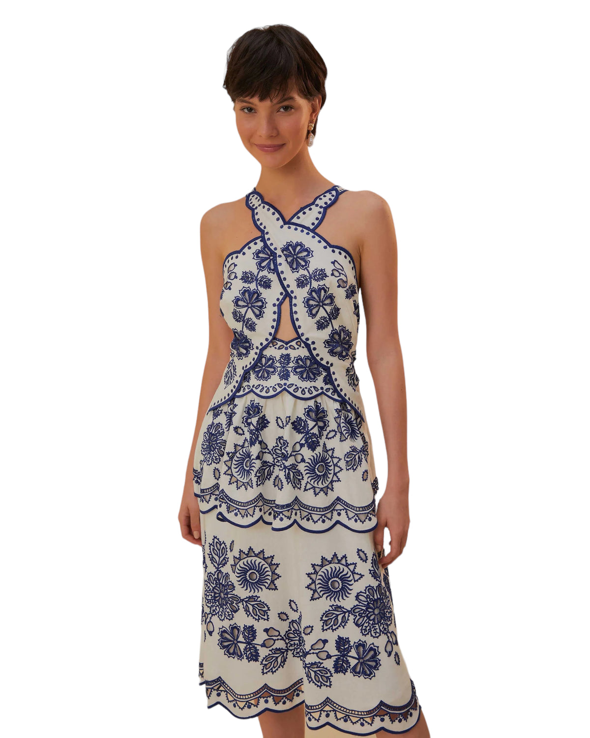 Φόρεμα Midi με ιδιαίτερο δέσιμο και κεντήματα