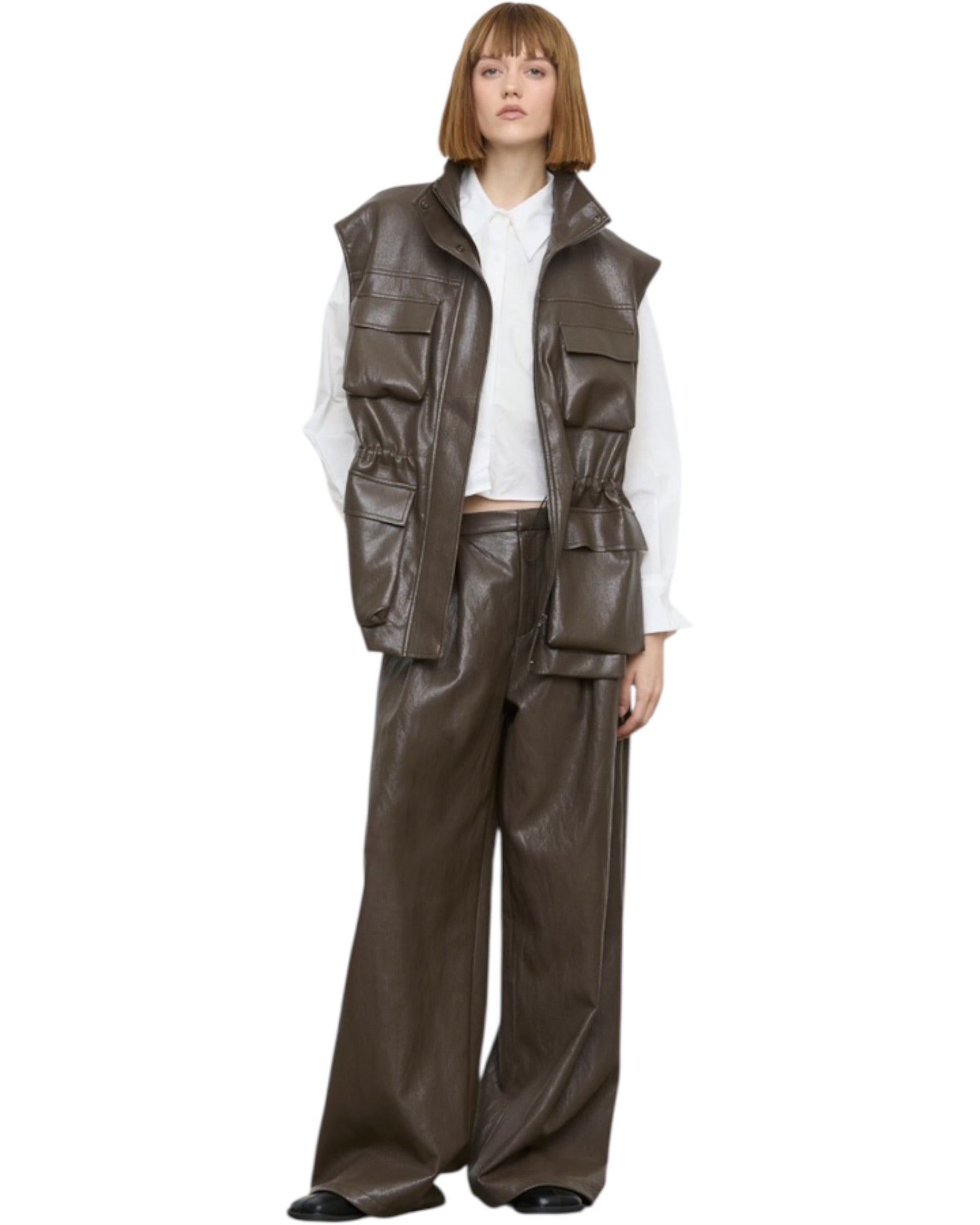 Παντελόνι wide leg από eco leather