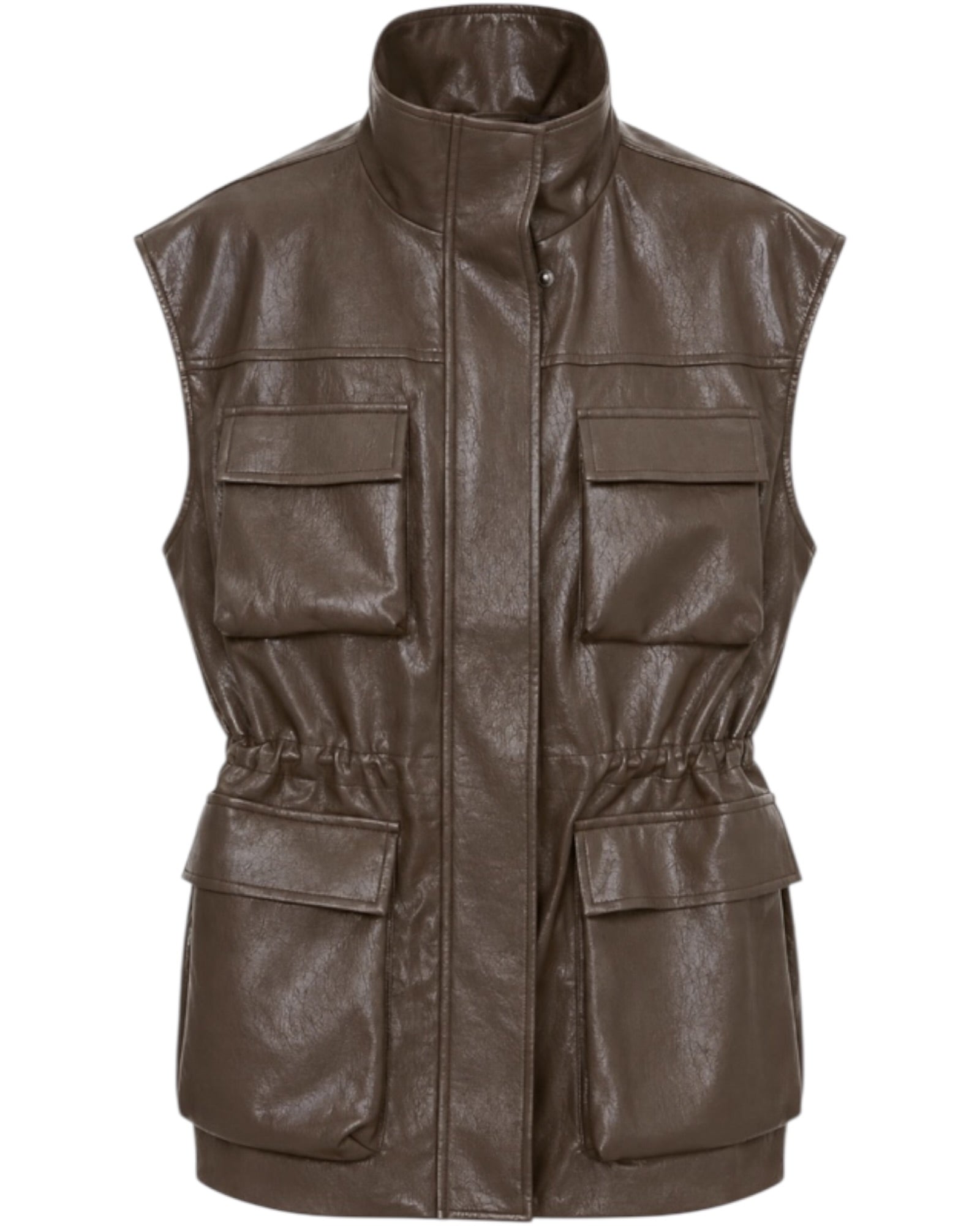 Γιλέκο από eco leather με τσέπες