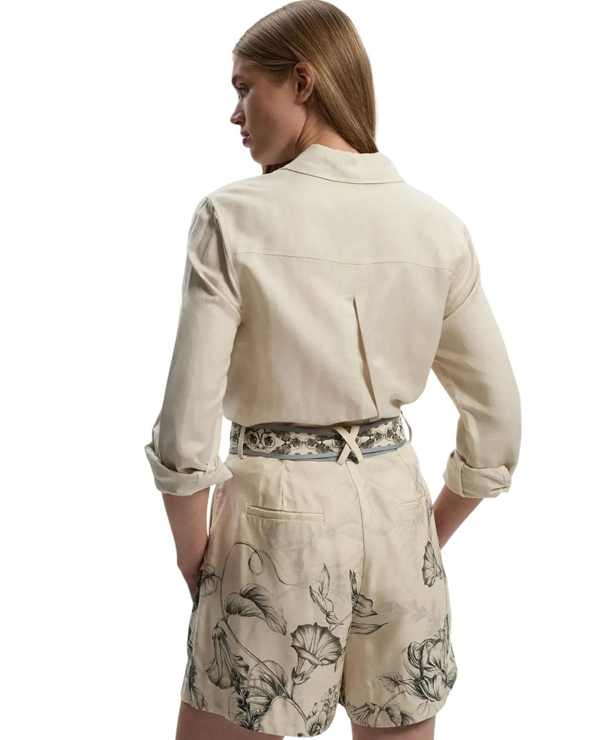 Σορτς με στάμπα από βισκόζη και λινό Scenic Placed με ζώνη