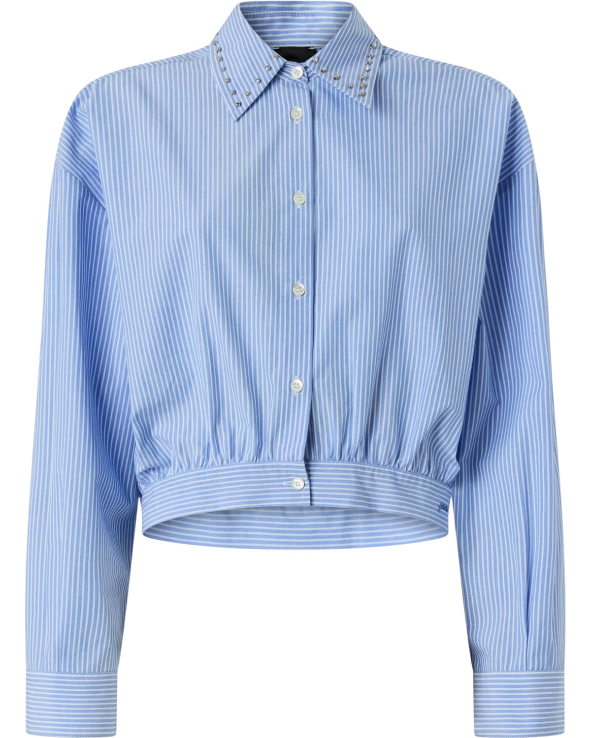 Ριγέ κοντό πουκάμισο με γιακά με κόσμημα CHARITA