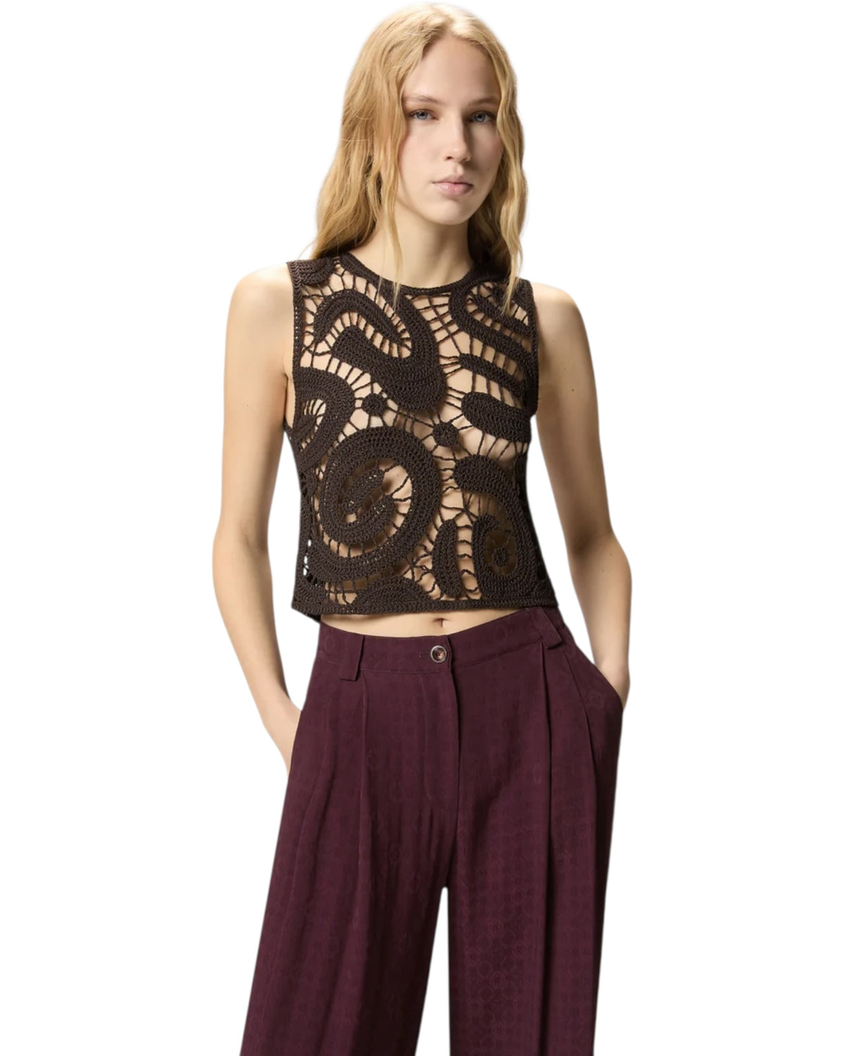 Αμάνικο κροσέ τοπ με γεωμετρικό σχέδιο ERUZIONE