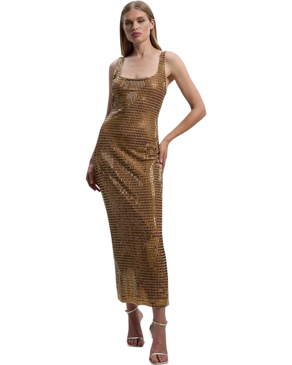 Φόρεμα Midi με κρυστάλλους και ντεκολτέ