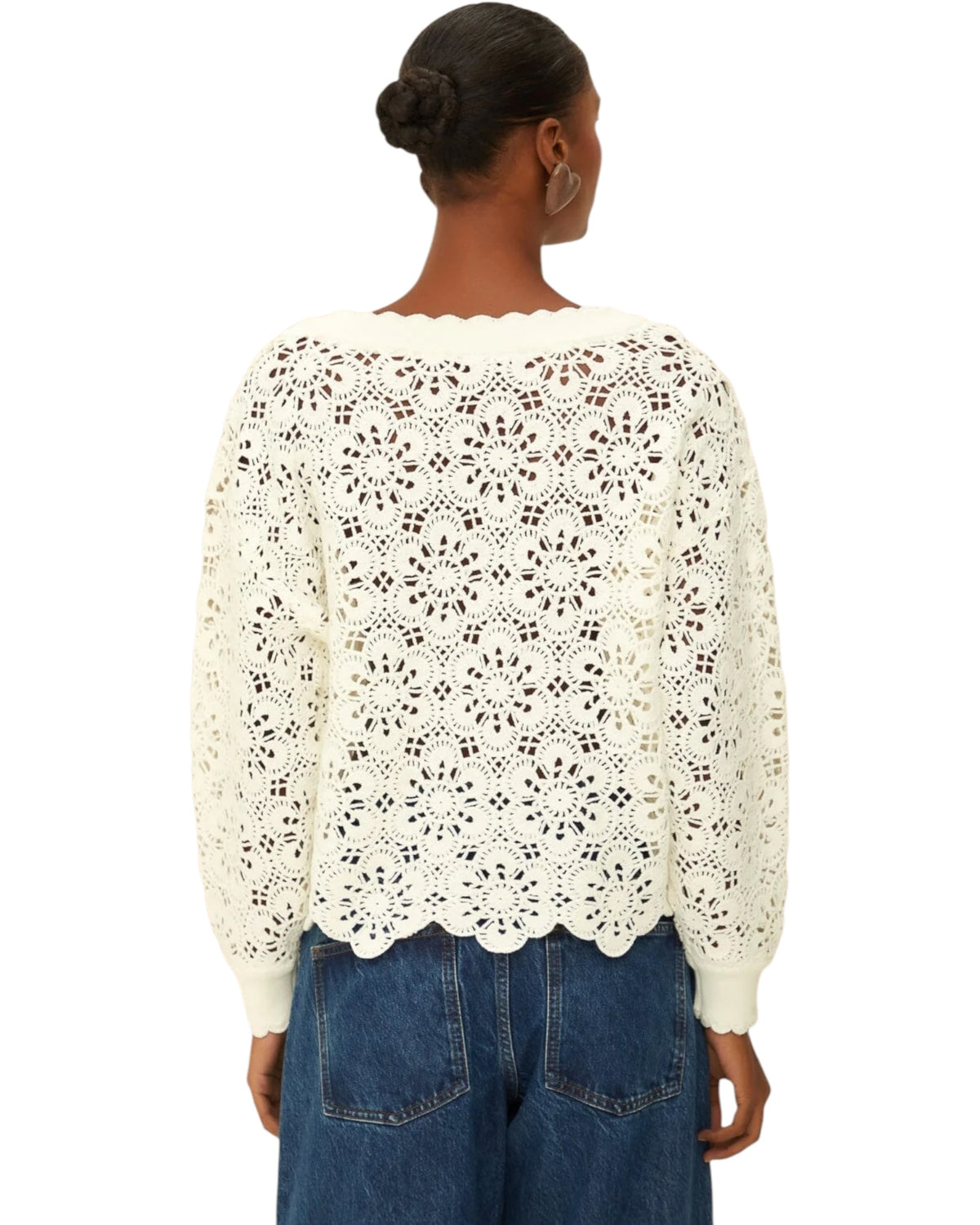 Εκρού ζακέτα με βελονάκι λουλουδιών