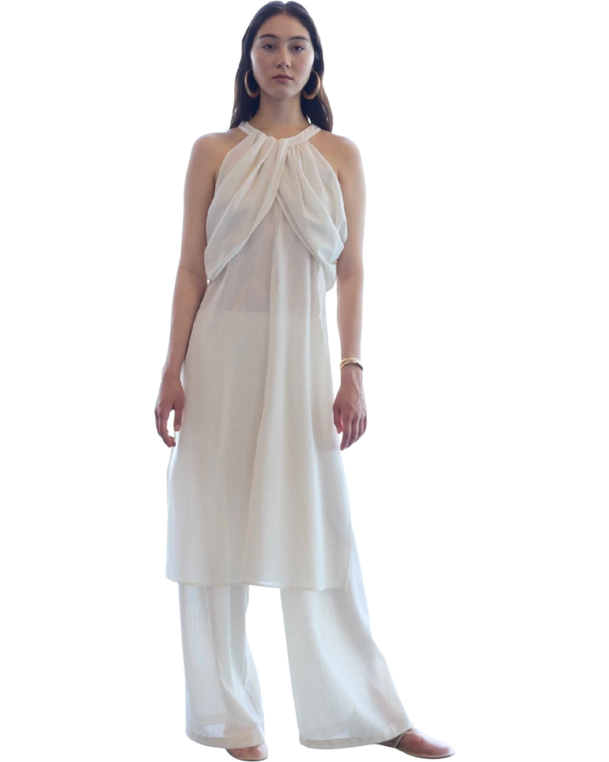 Λινό φαρδύ παντελόνι