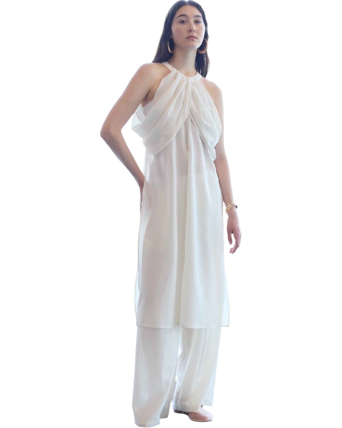 Λινό φαρδύ παντελόνι