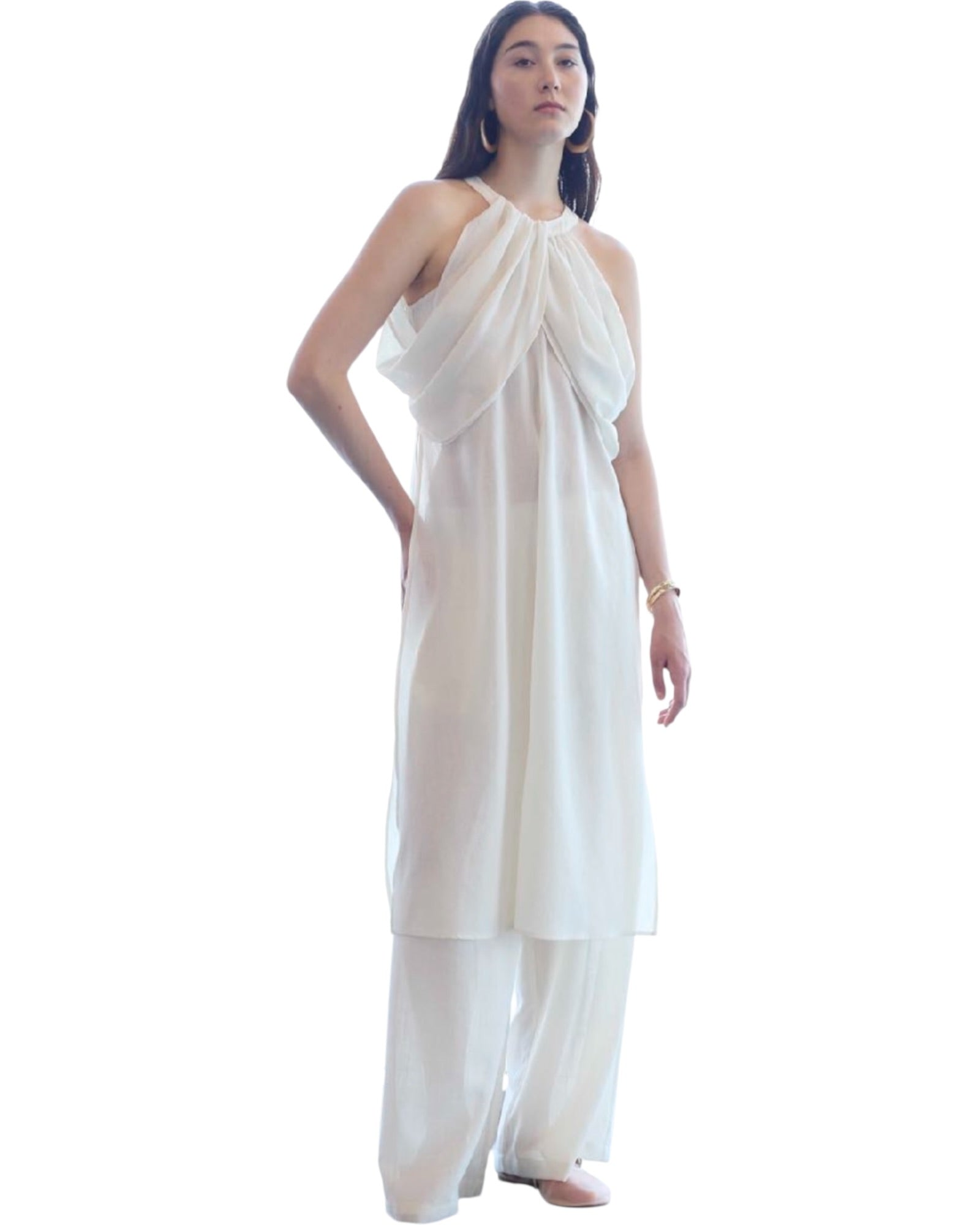 Λινό φαρδύ παντελόνι