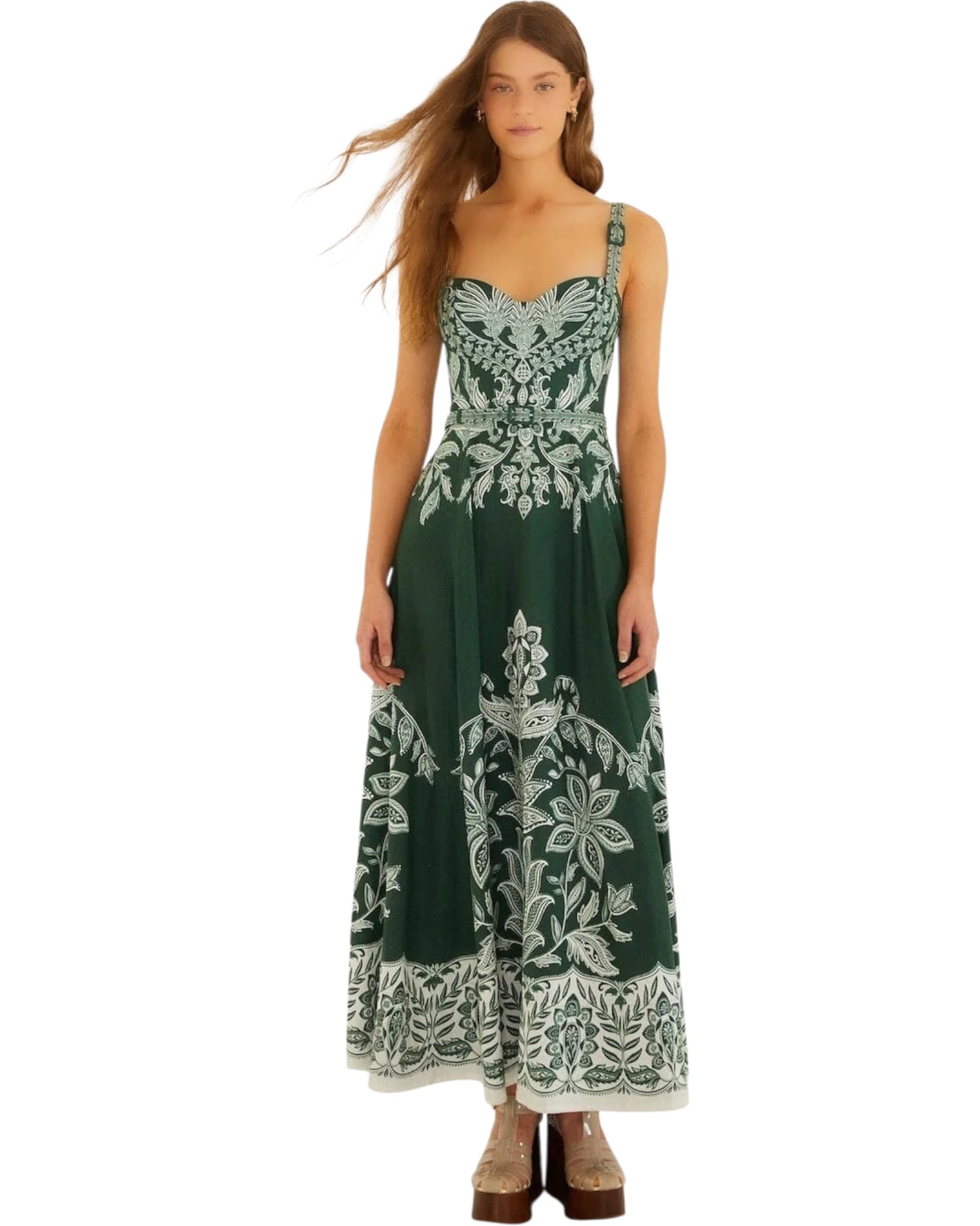 Maxi φόρεμα με ζώνη MIRANDA DARK GREEN BELT
