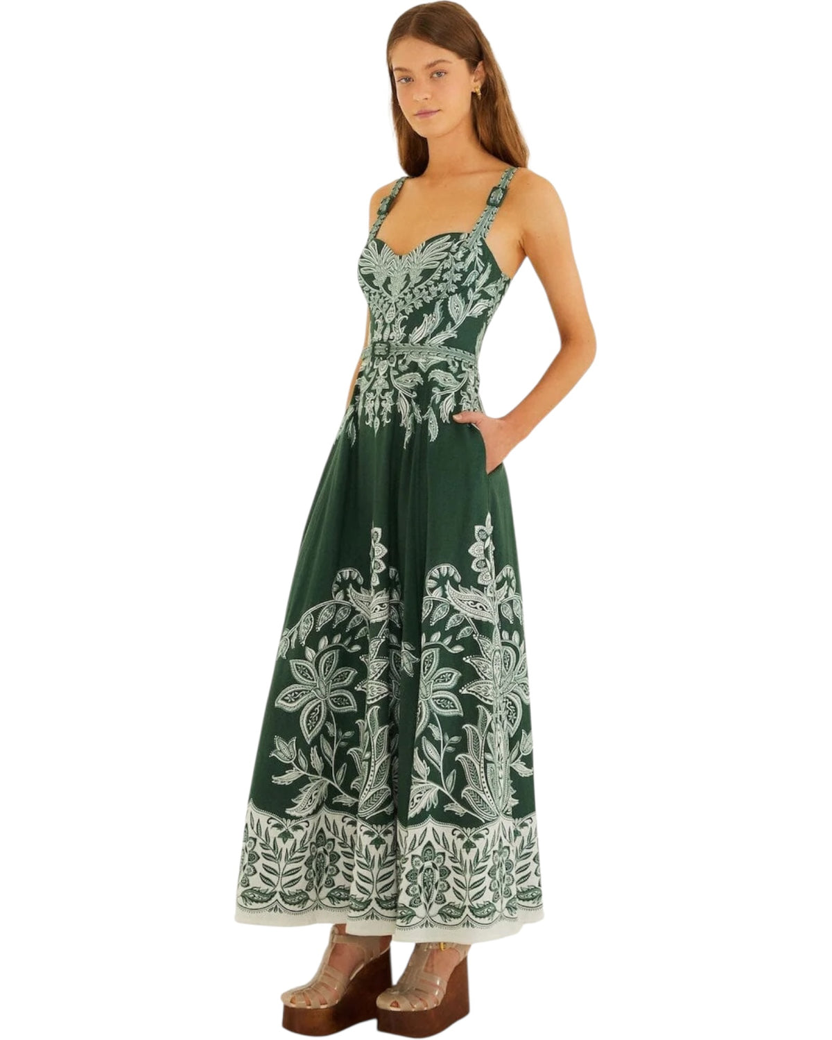 Maxi φόρεμα με ζώνη MIRANDA DARK GREEN BELT