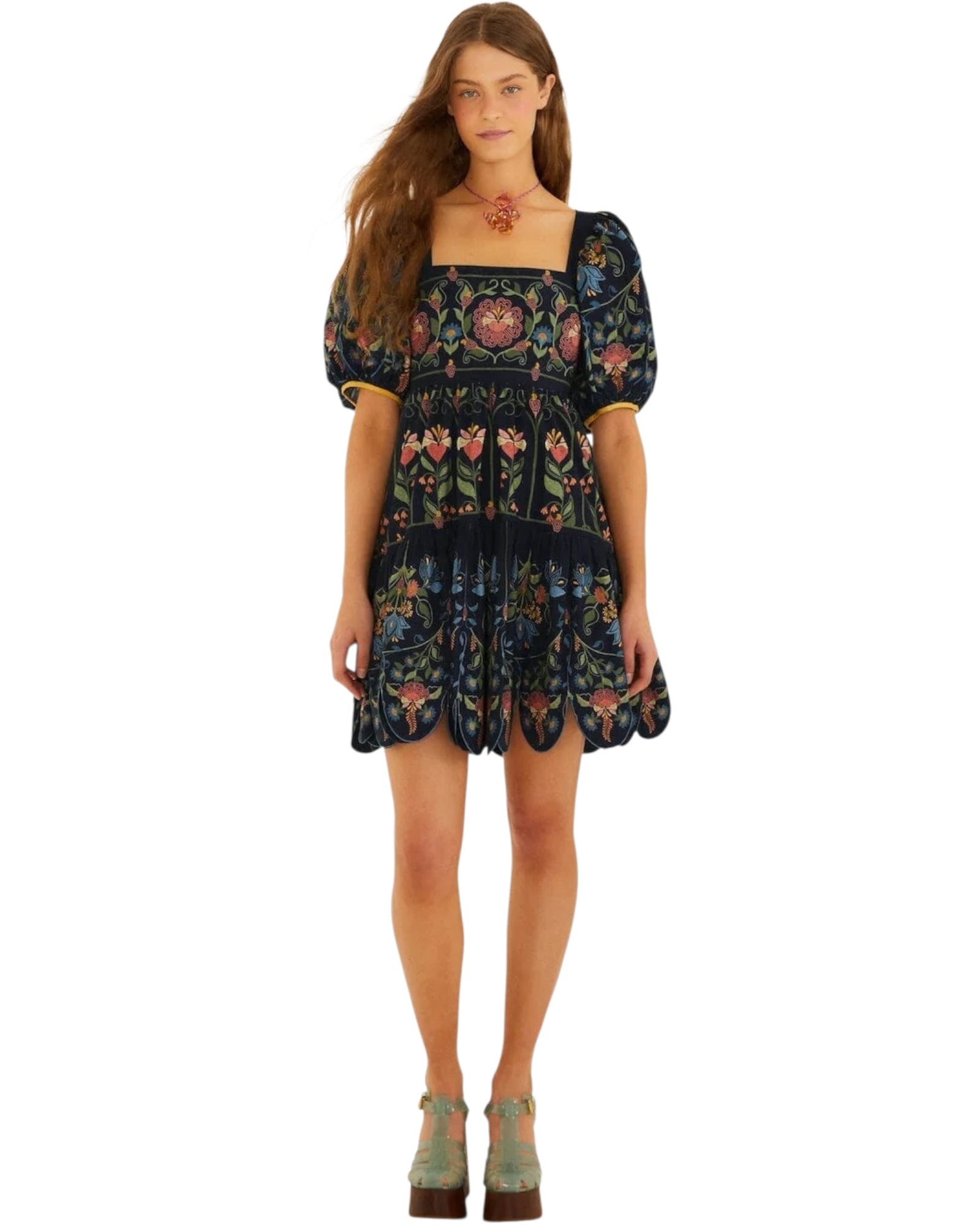 Mini φόρεμα με τετράγωνη λαιμόκοψη STITCHED GARDEN