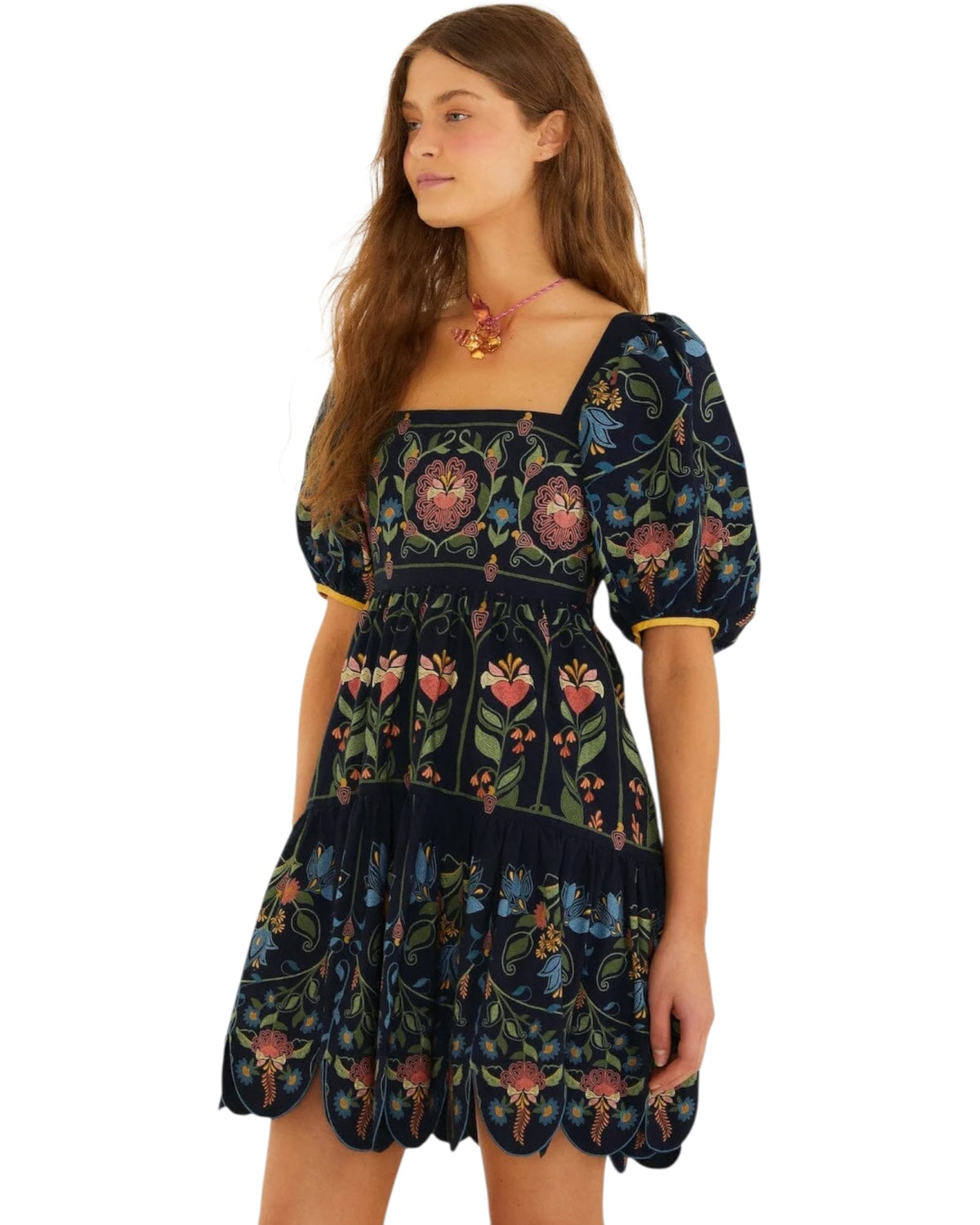 Mini φόρεμα με τετράγωνη λαιμόκοψη STITCHED GARDEN