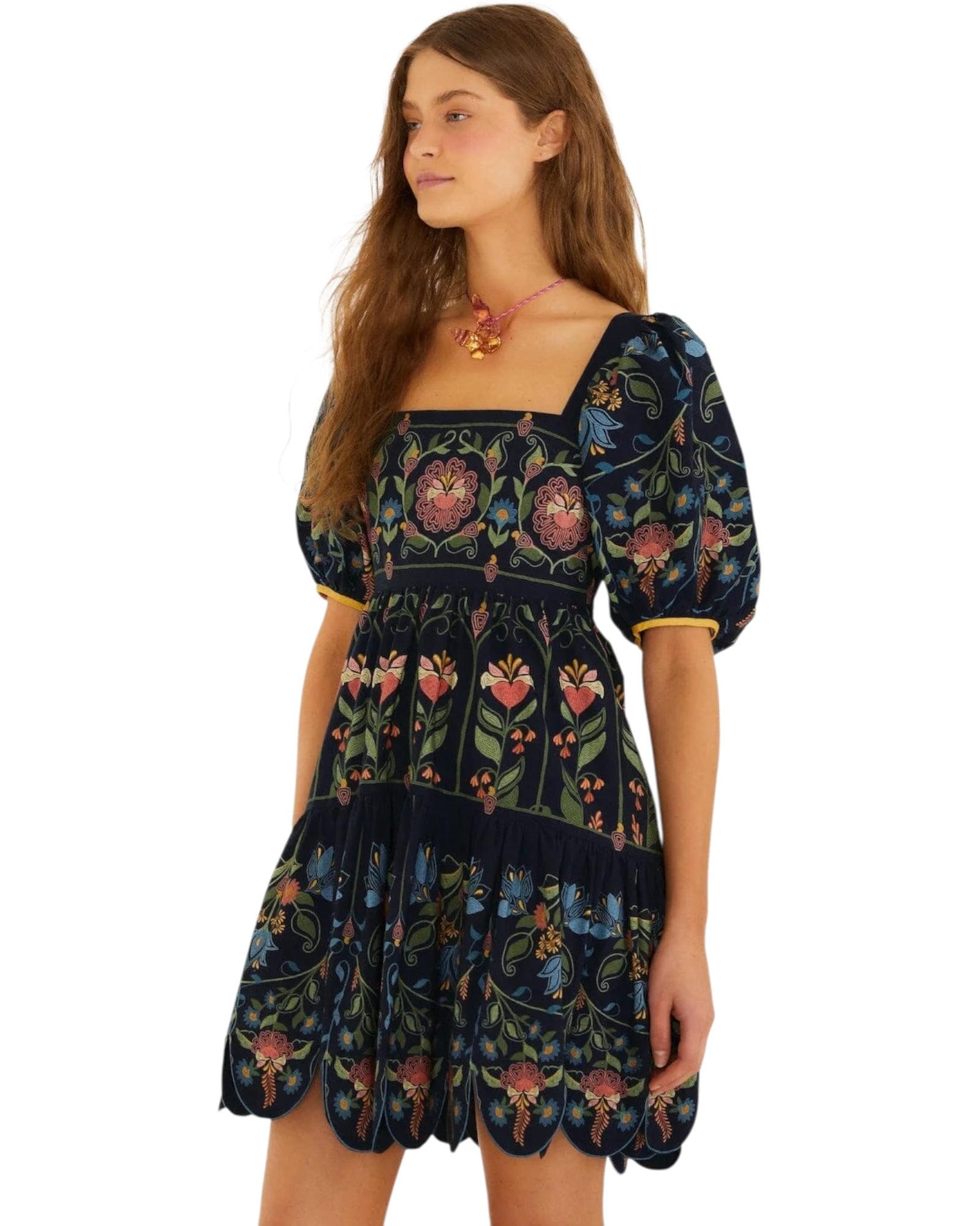 Mini φόρεμα με τετράγωνη λαιμόκοψη STITCHED GARDEN