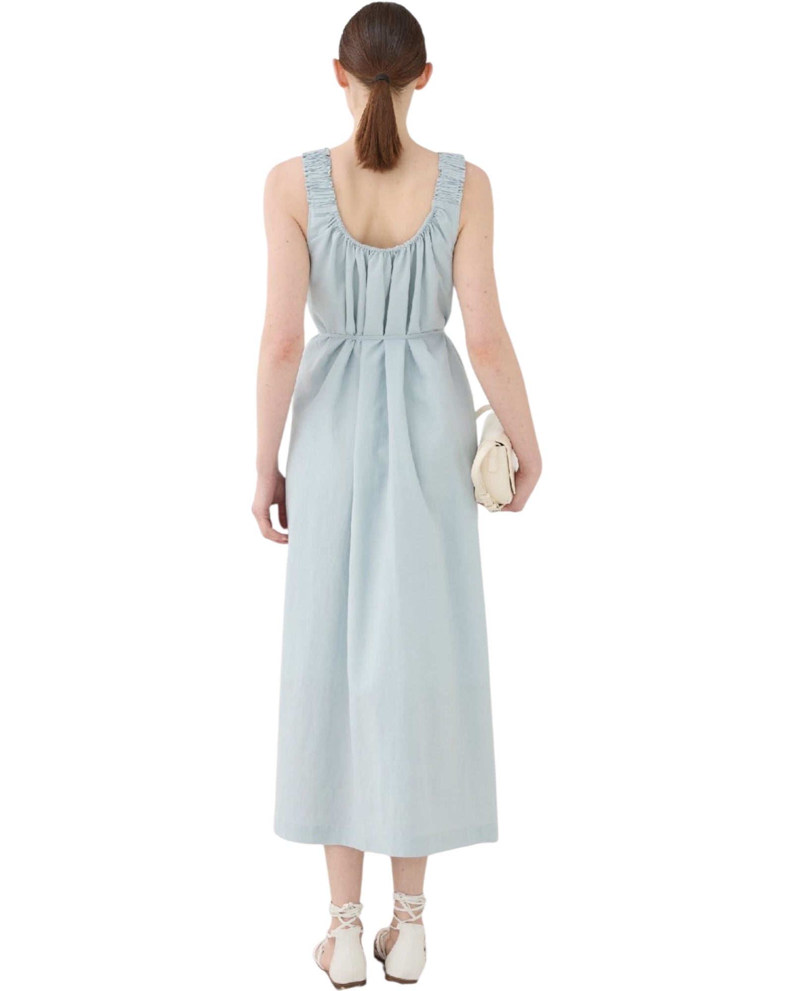 Midi φόρεμα με σούρες στο ντεκολτέ