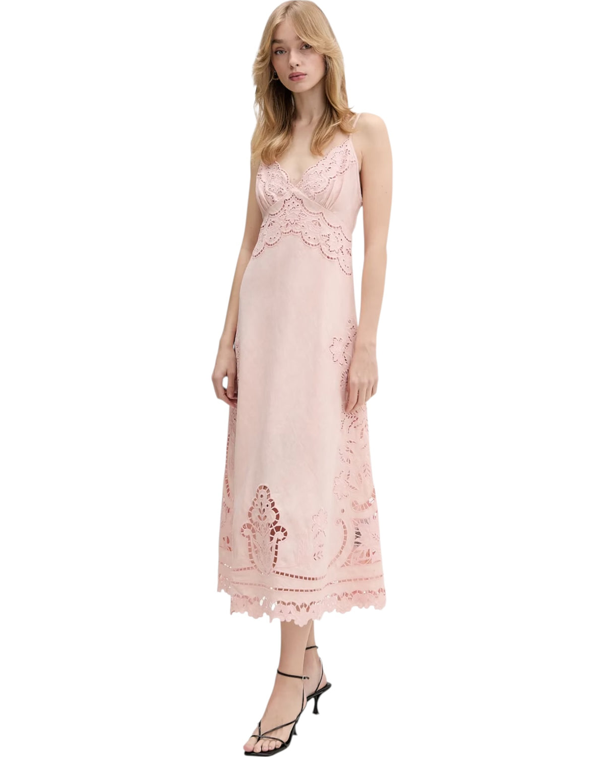 Λινό φόρεμα με κεντήματα RICHELIEU SLIP MIDI