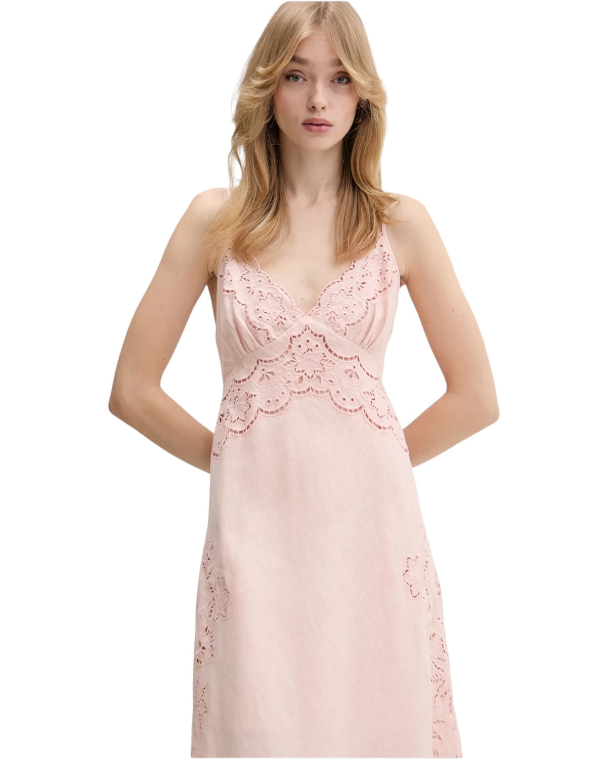 Λινό φόρεμα με κεντήματα RICHELIEU SLIP MIDI