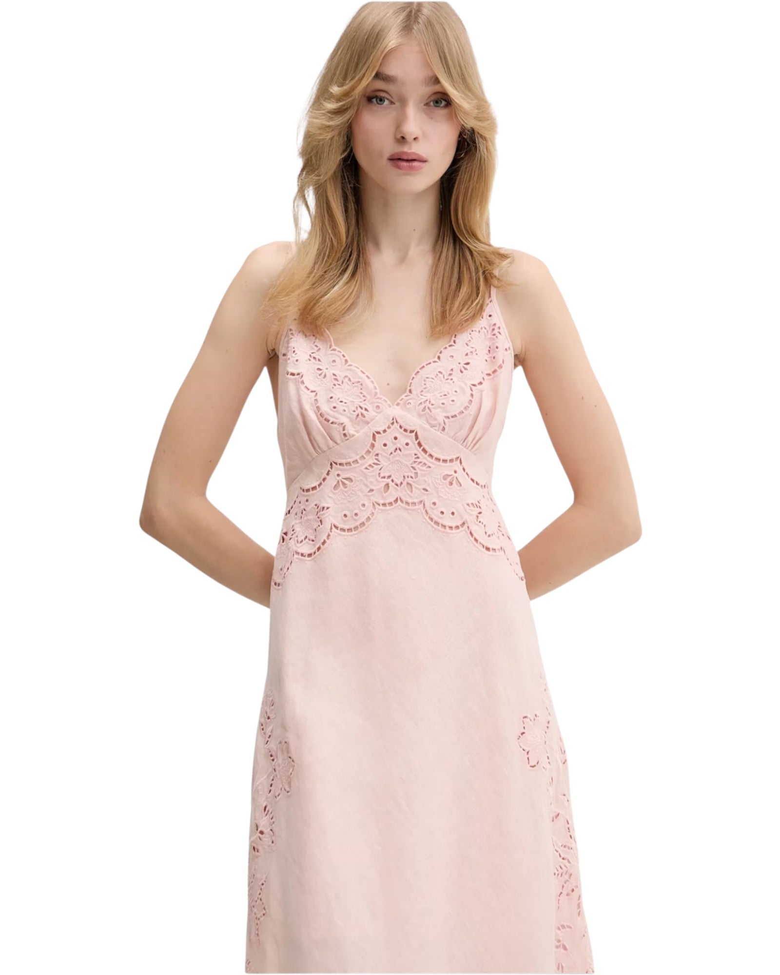 Λινό φόρεμα με κεντήματα RICHELIEU SLIP MIDI