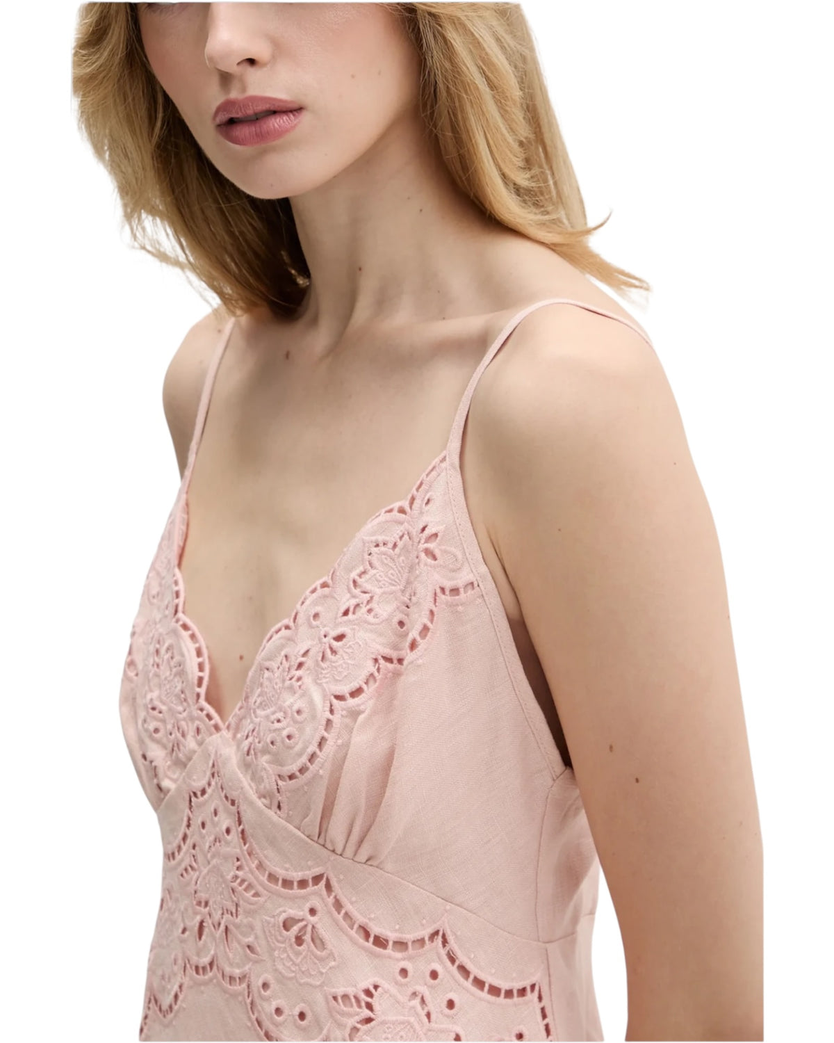 Λινό φόρεμα με κεντήματα RICHELIEU SLIP MIDI