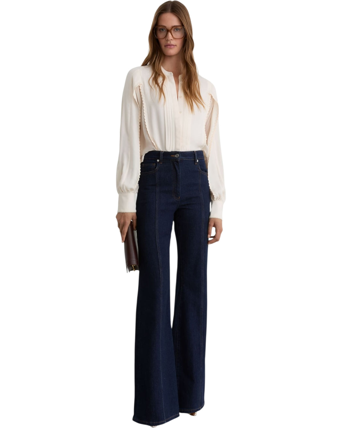 Πλισέ κεντημένη μακρυμάνικη μπλούζα MADDIE