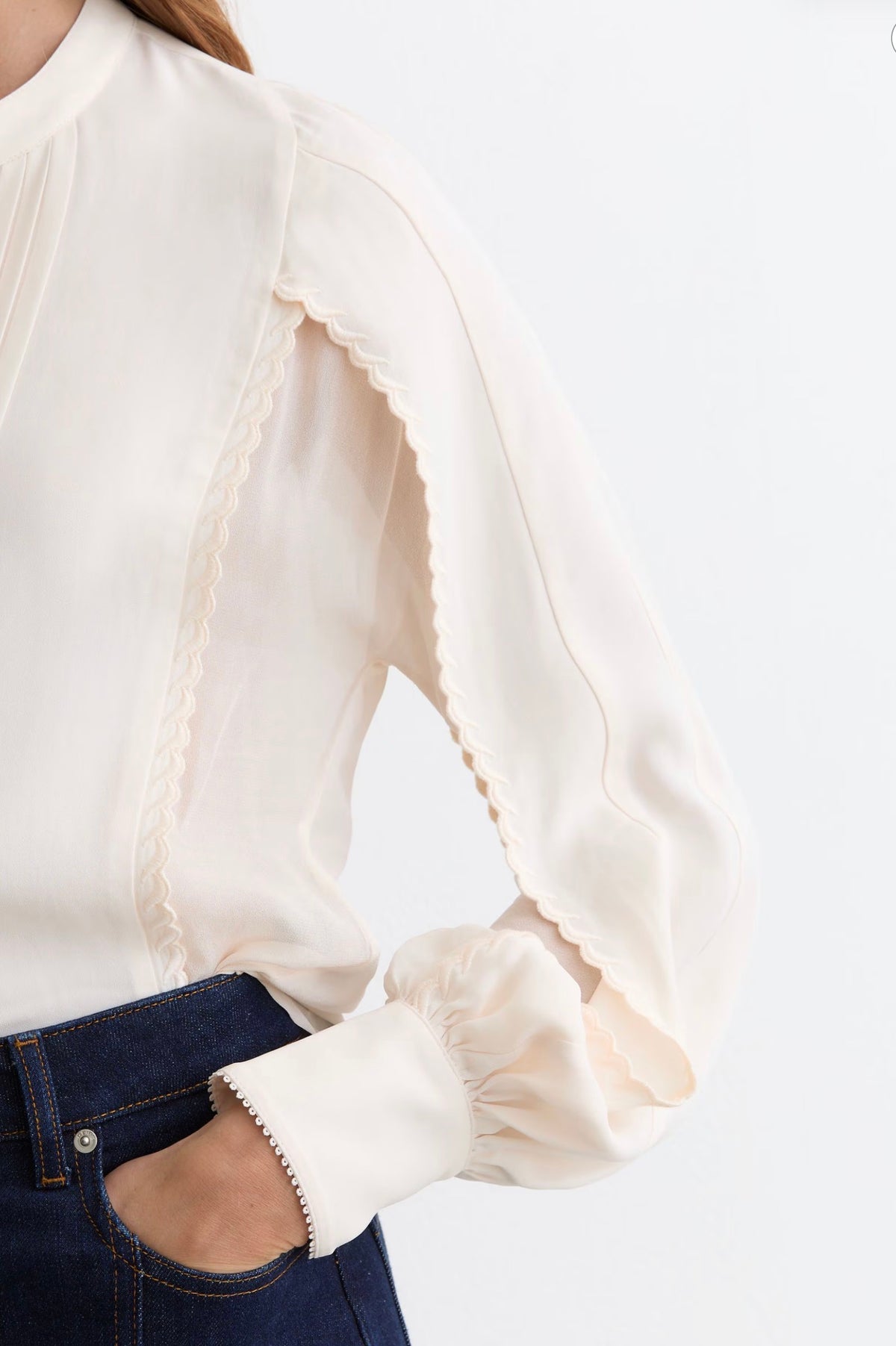 Πλισέ κεντημένη μακρυμάνικη μπλούζα MADDIE