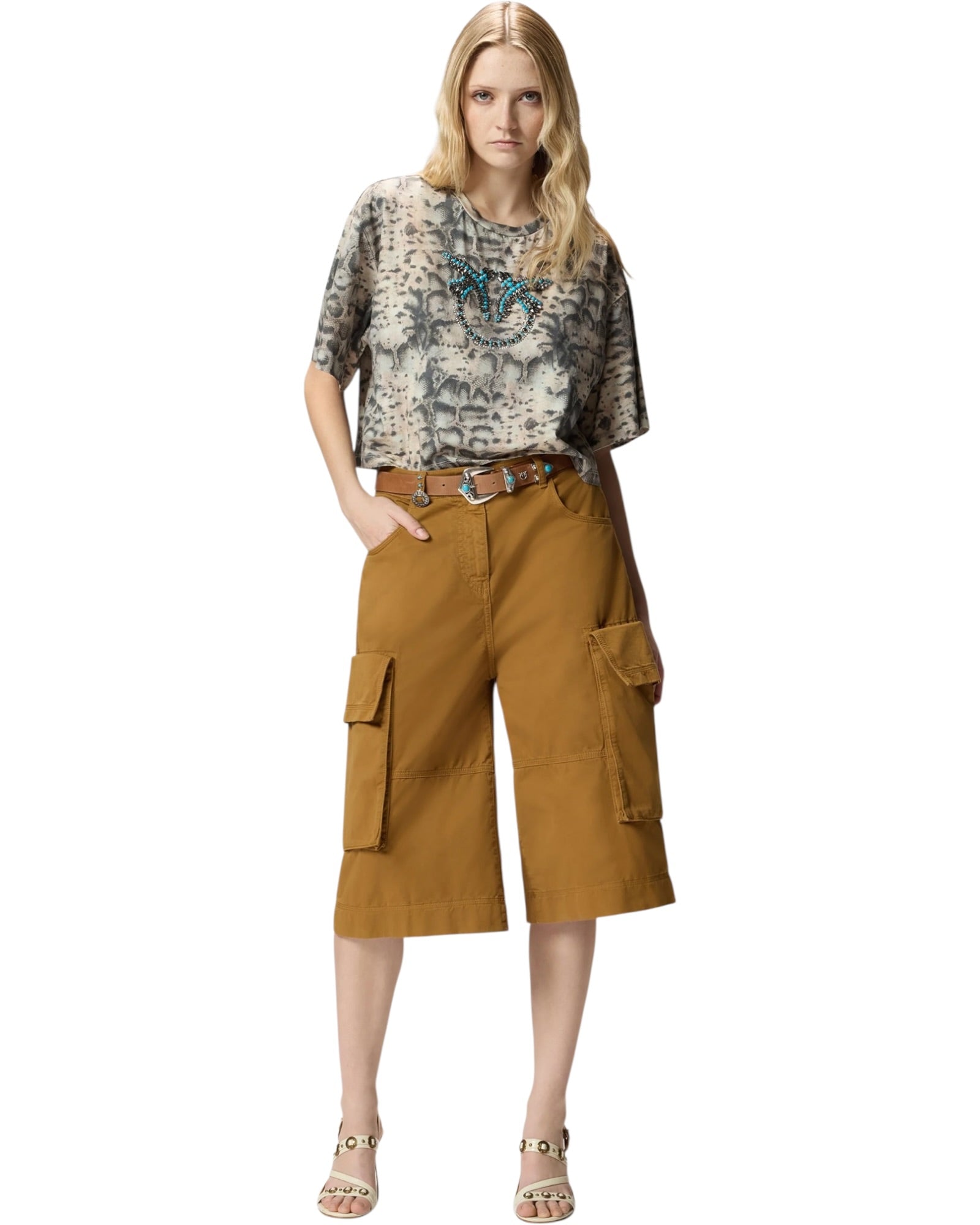 Κοντό μπλουζάκι με τύπωμα φίδι και Love Birds TERNI