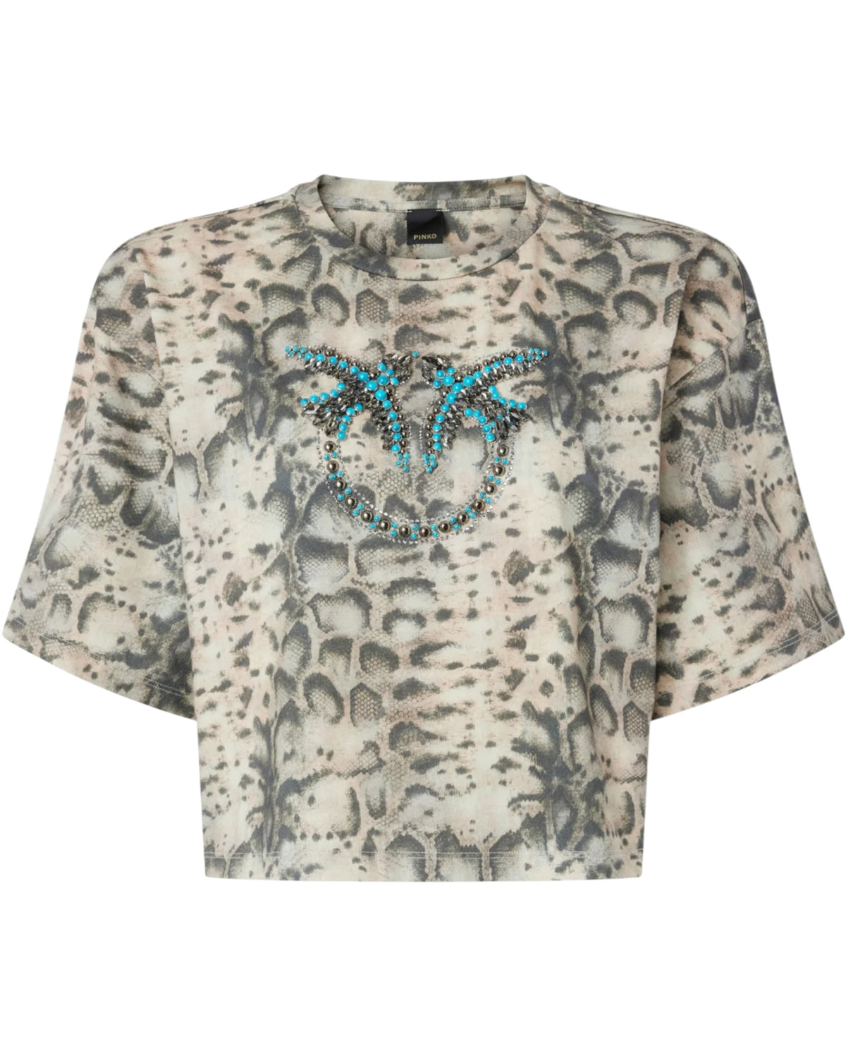 Κοντό μπλουζάκι με τύπωμα φίδι και Love Birds TERNI