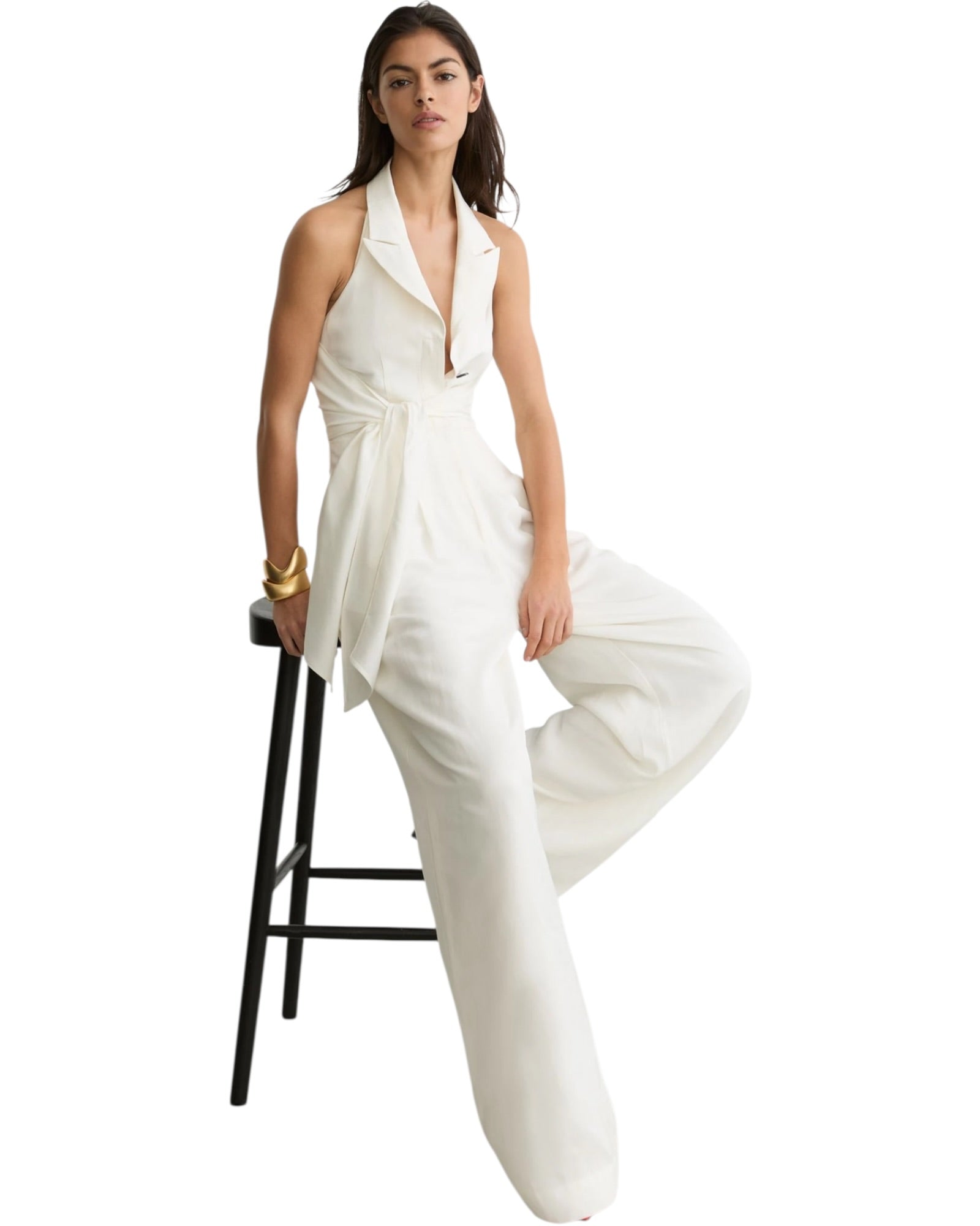 Ολόσωμη φόρμα με φαρδιά μπατζάκια και δεσίματα μπροστά TAYA