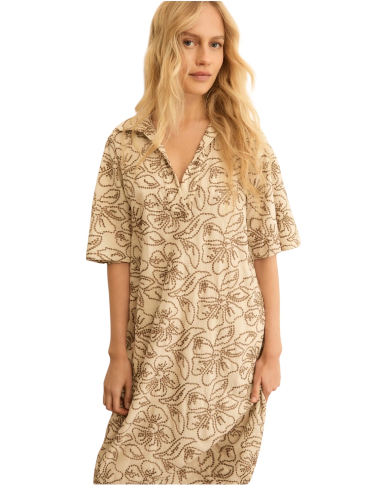 Φόρεμα από κεντημένο βαμβάκι και λινό EMMFOLK