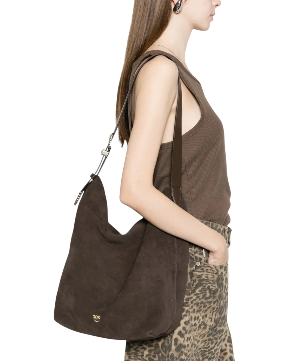 Τσάντα ώμου Bucket Big από suede