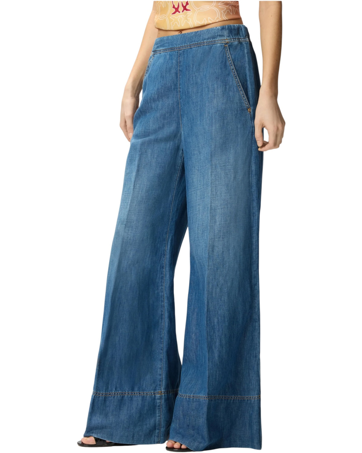Φαρδύ τζιν παντελόνι από σύμμεικτο λινό denim SPIAGGIA PANTALONE