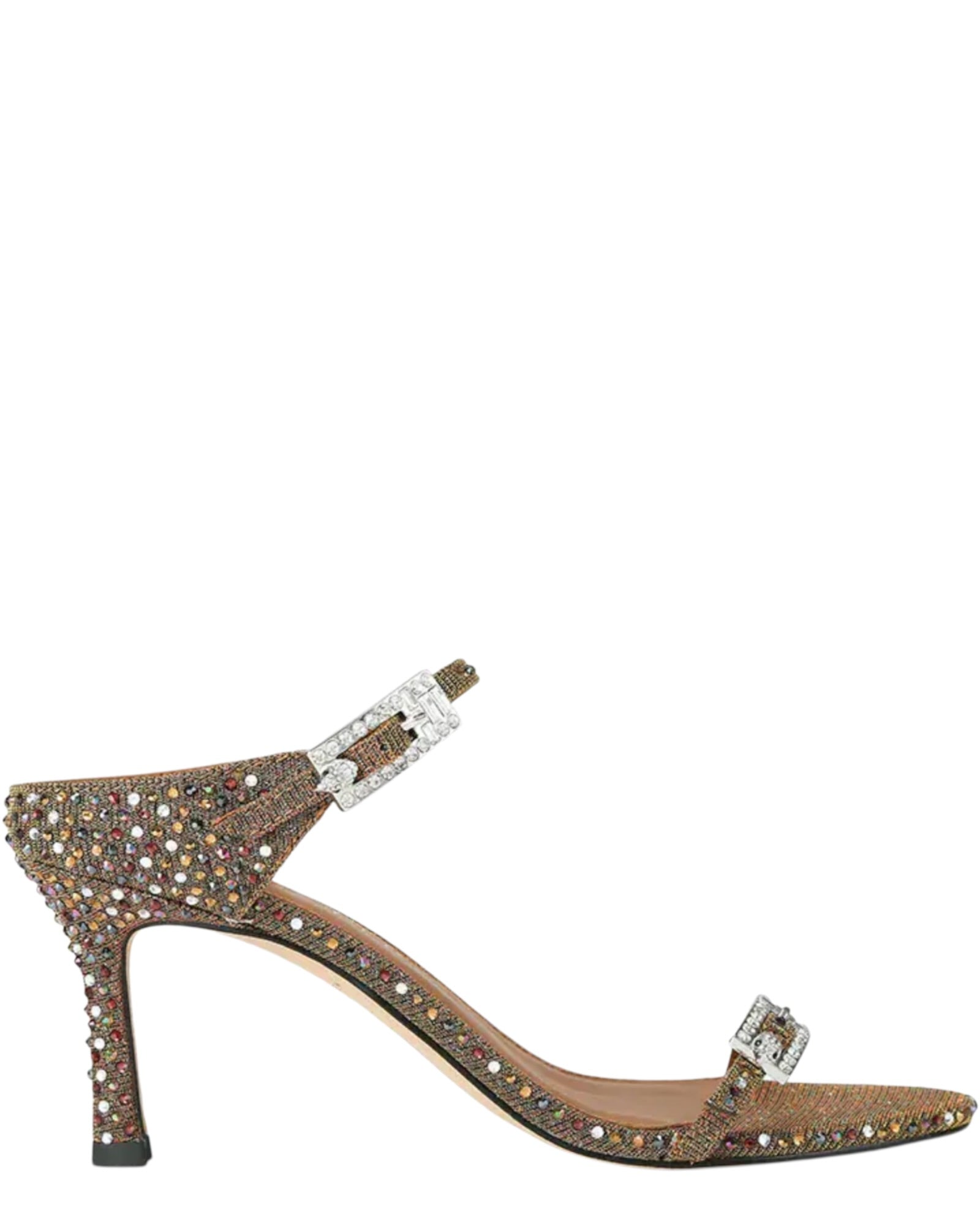Ψηλοτάκουνα πέδιλα STRASS DOUBLE BUCKLE