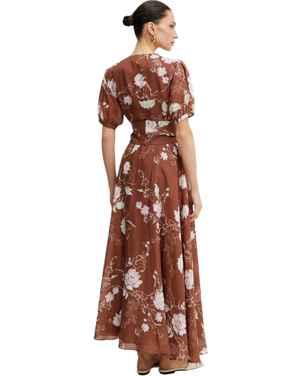 Φόρεμα Regard Καφέ με Λουλούδια