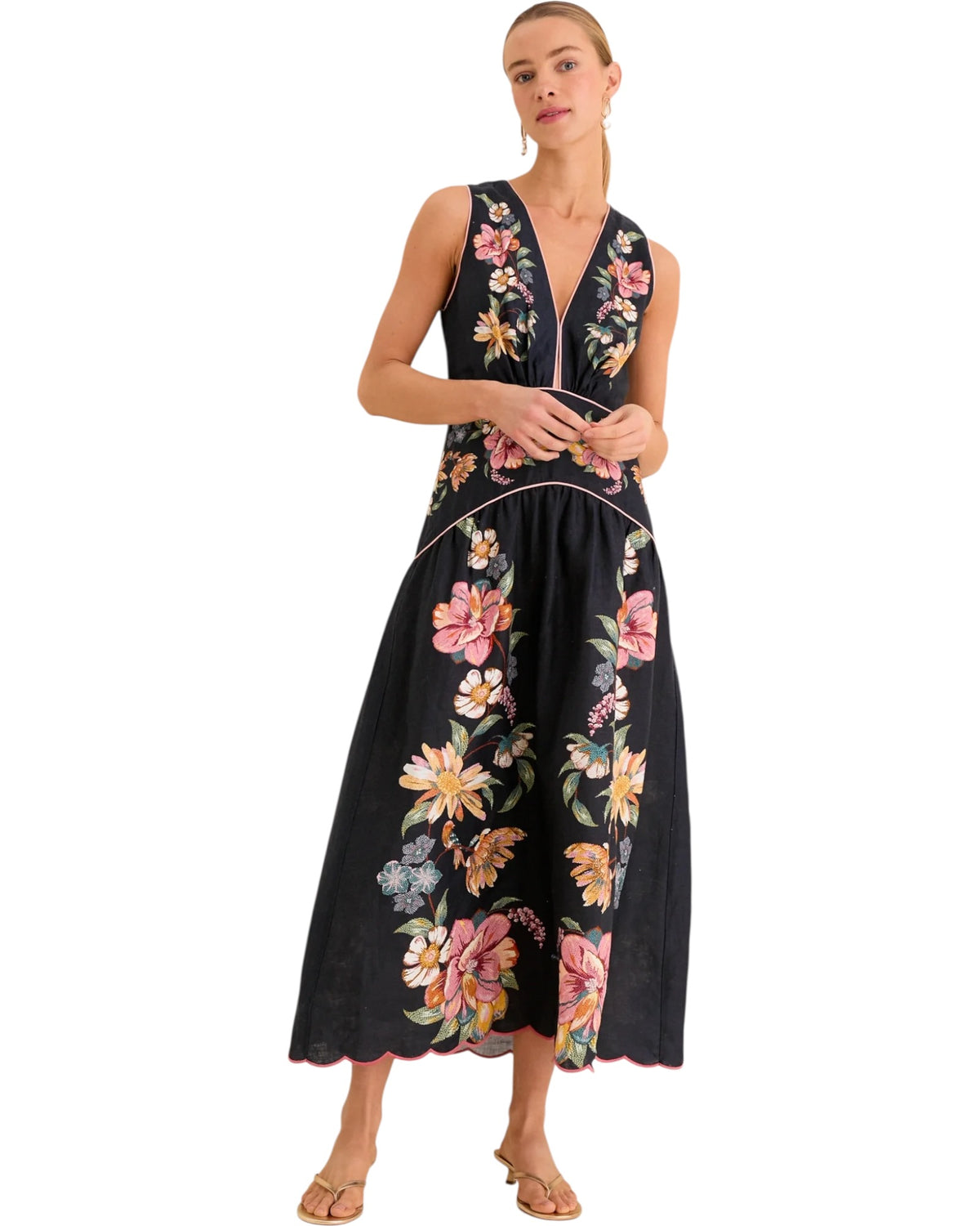 Midi λινό φόρεμα με floral print MAIRA
