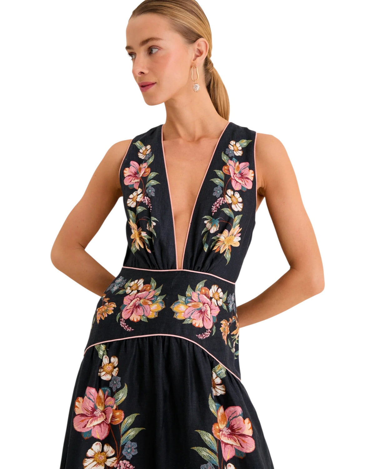 Midi λινό φόρεμα με floral print MAIRA