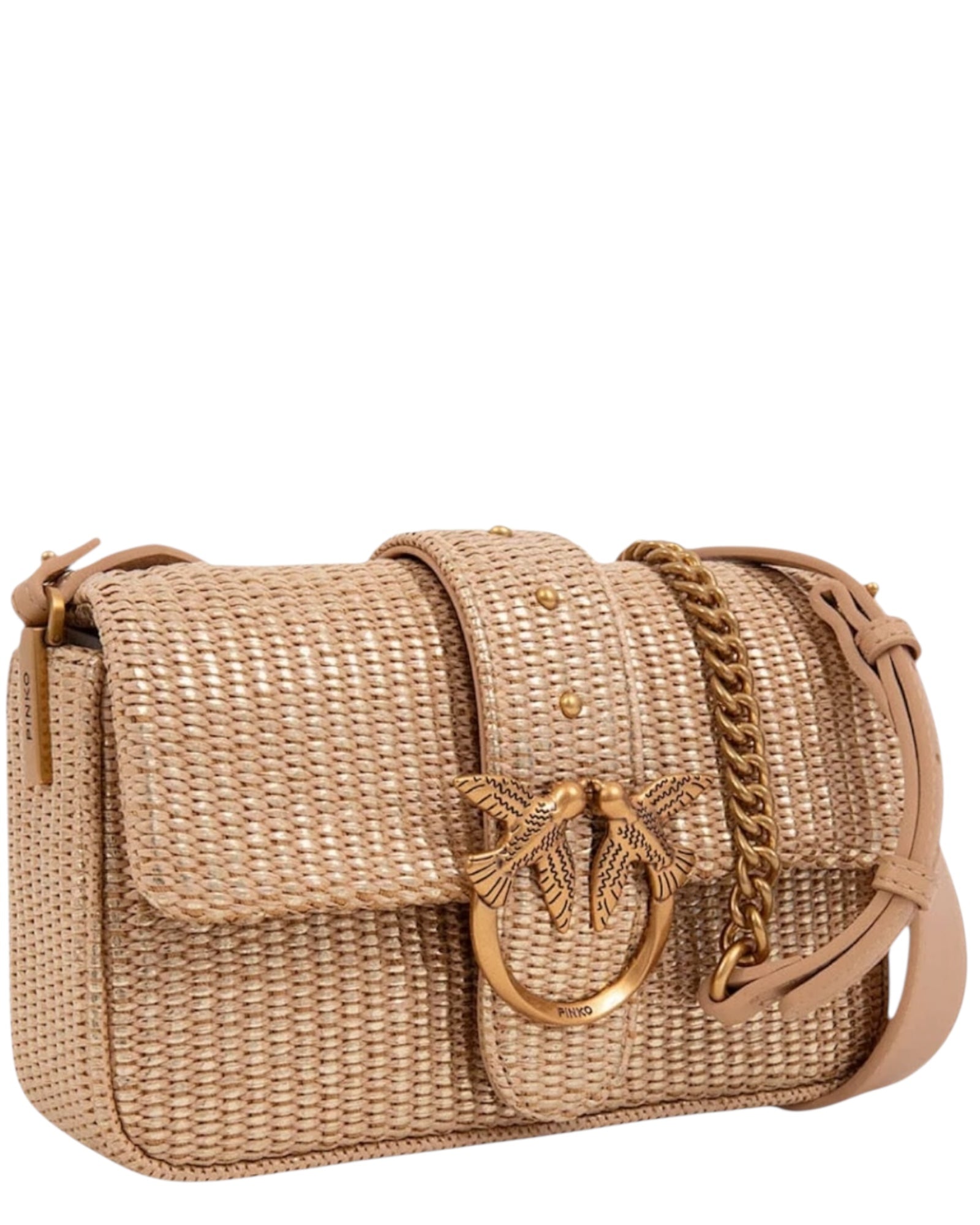 Τσάντα ώμου LOVE ONE MINI SLOUCHY RAFIA LAMINATA