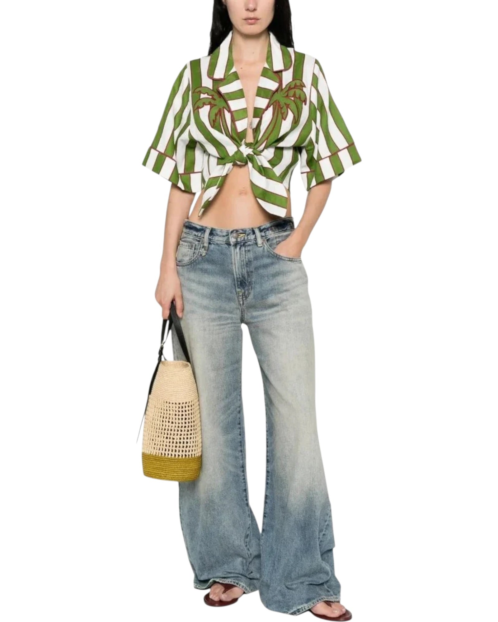 Crop top με κέντημα SPRING STRIPES